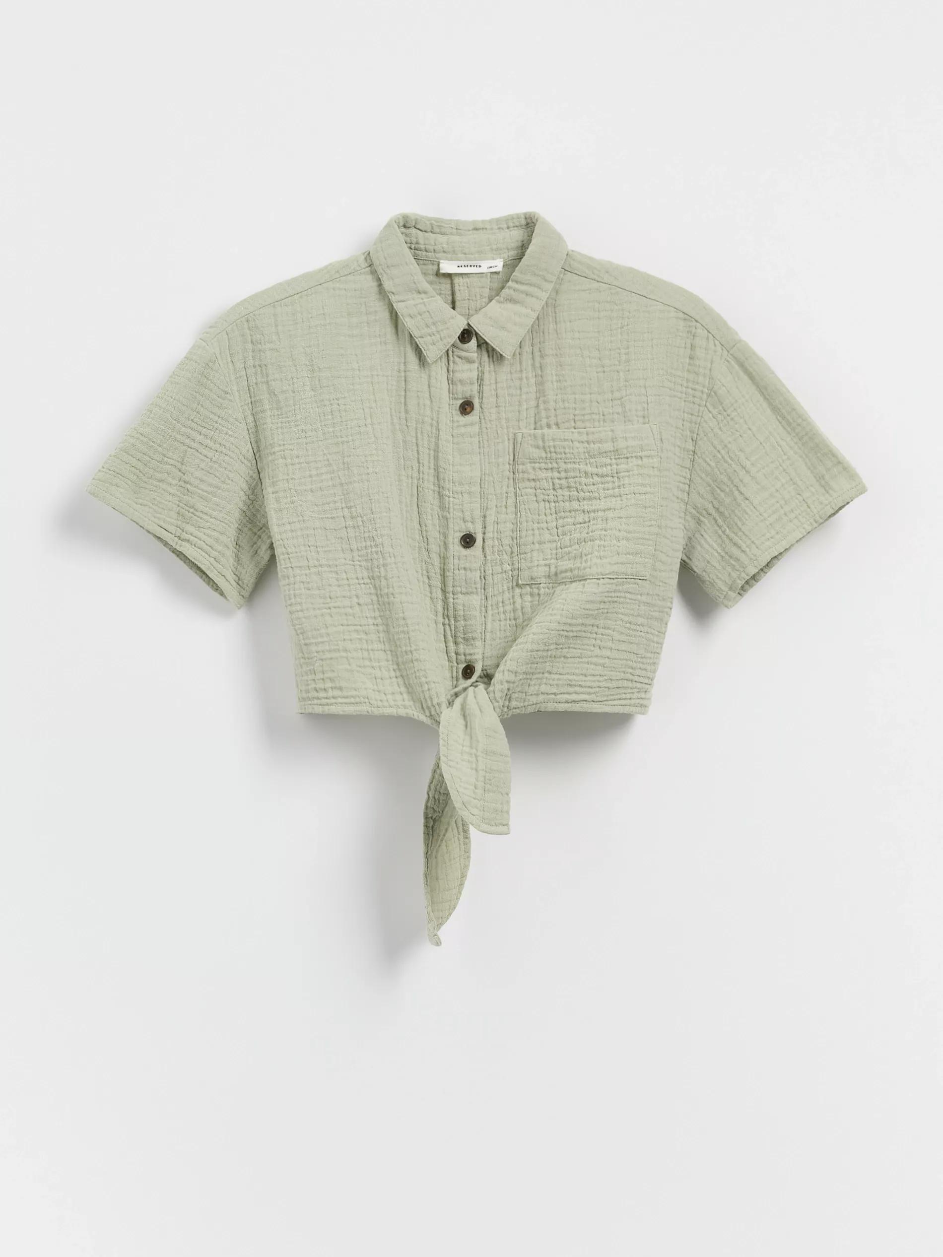 Green Muslin Tie-Front Shirt, , medium