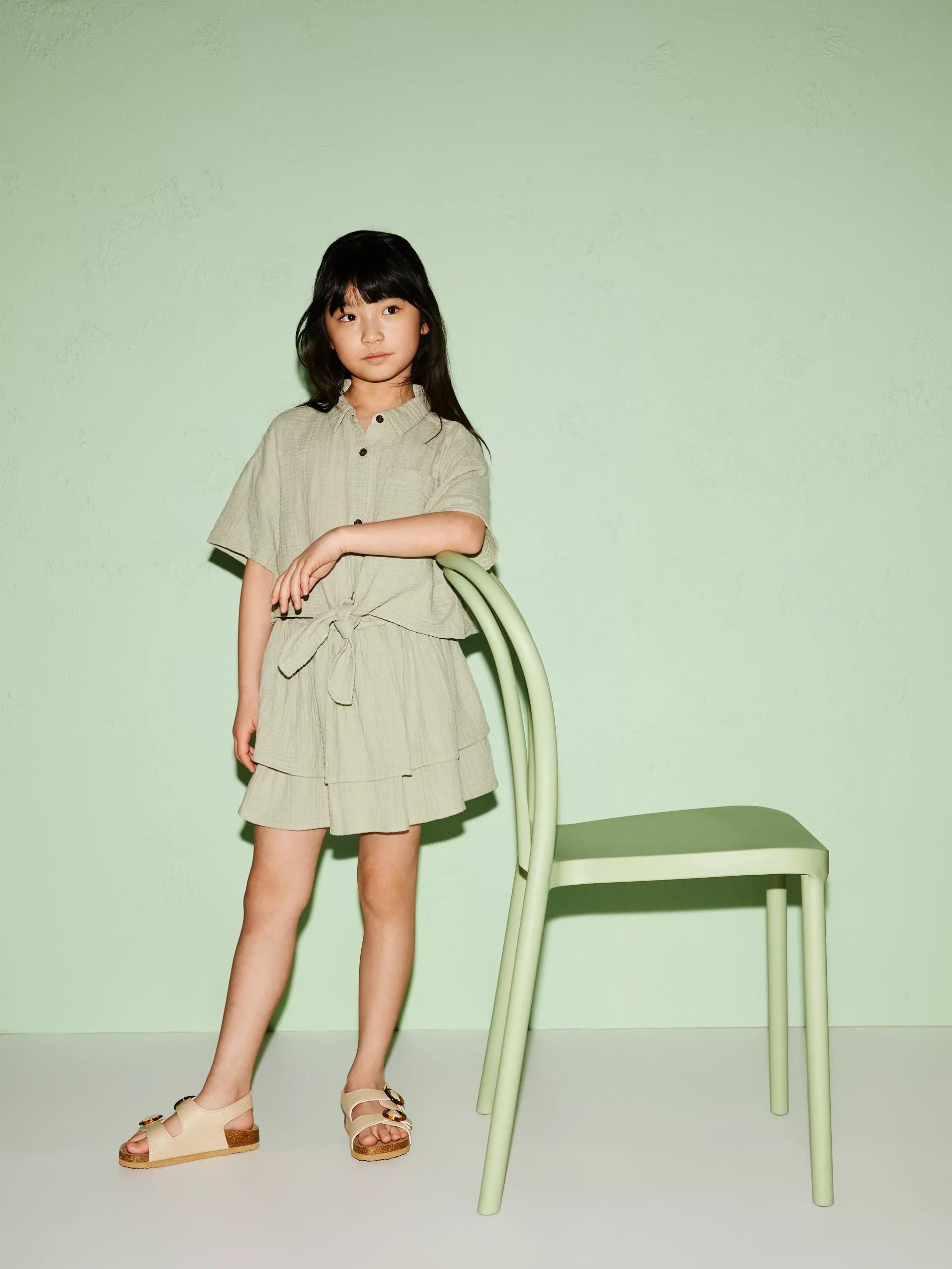 Green Muslin Tie-Front Shirt, , large image number 2