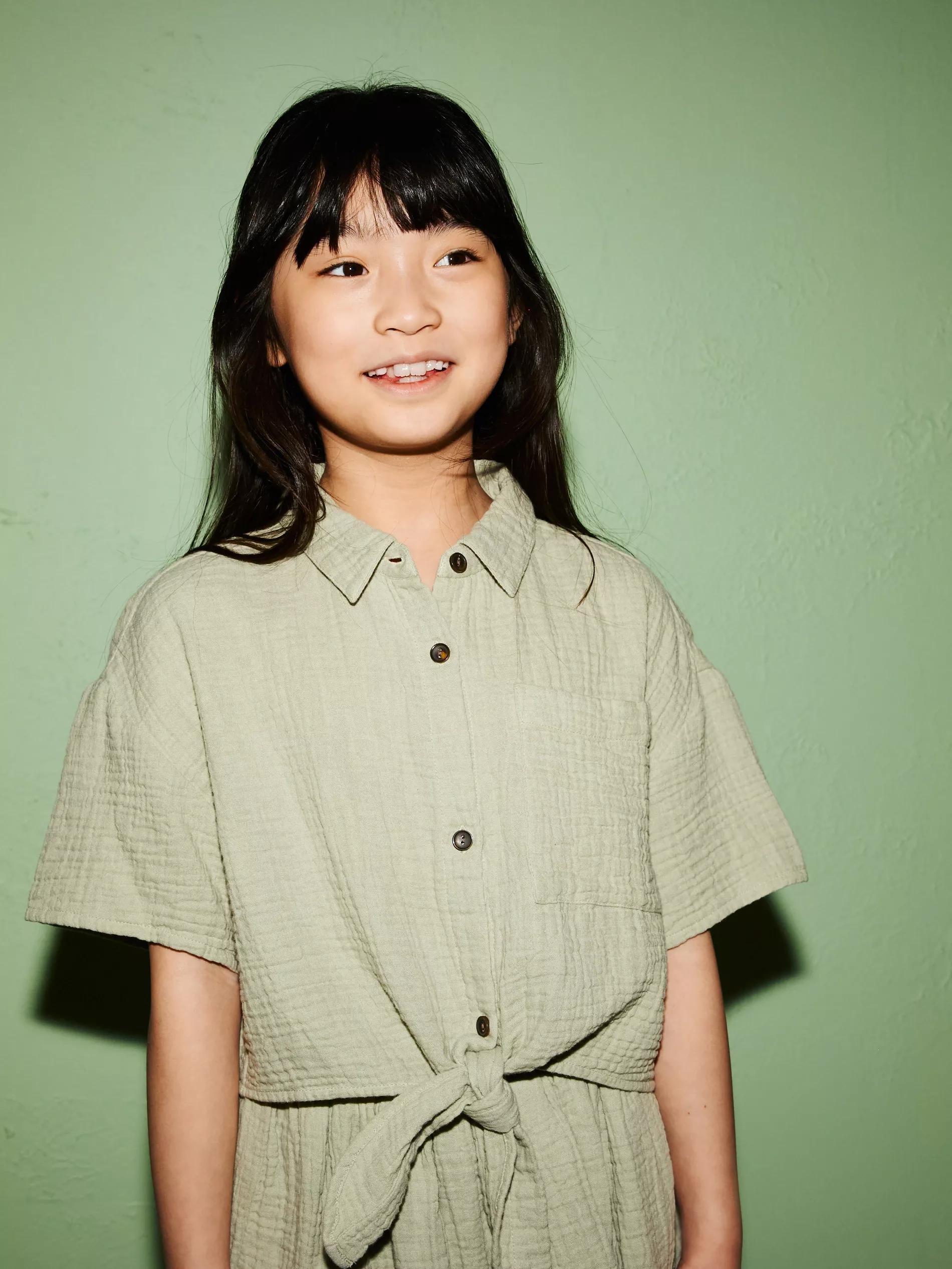 Green Muslin Tie-Front Shirt, , large image number 3