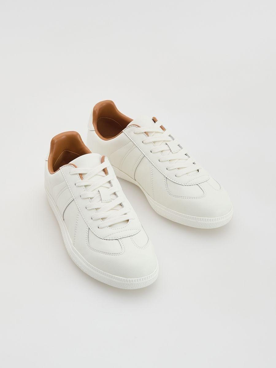 Cream Leather Rich Sneakers, Ivory, medium