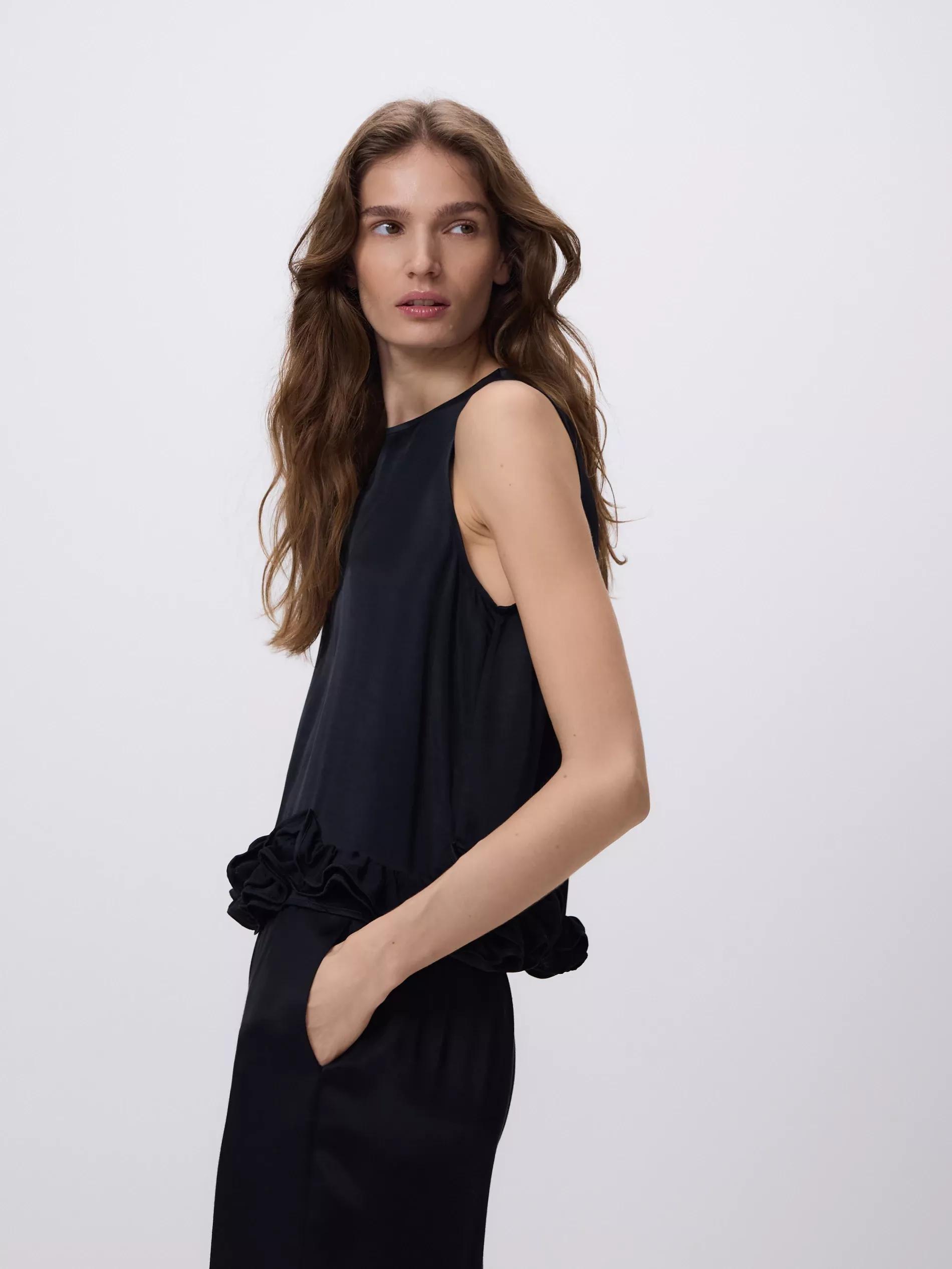 Black Viscose Rich Top, Black, medium