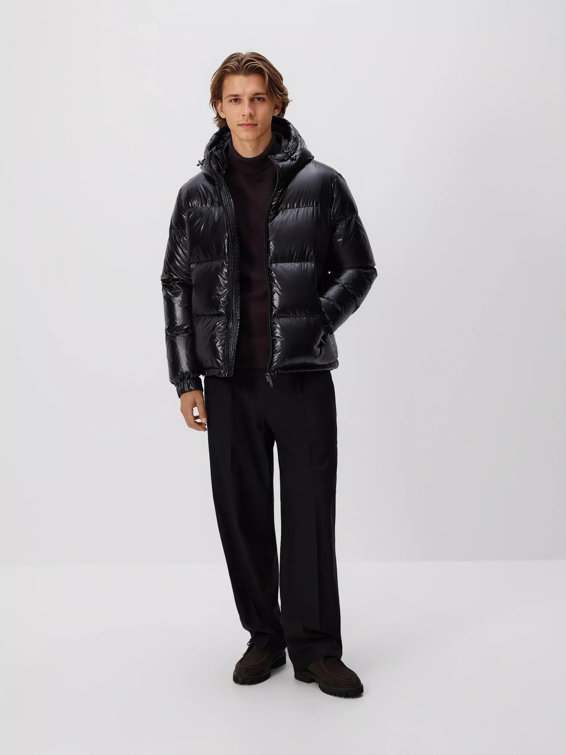 Black Down Jacket With Hood, Black, large image number 1