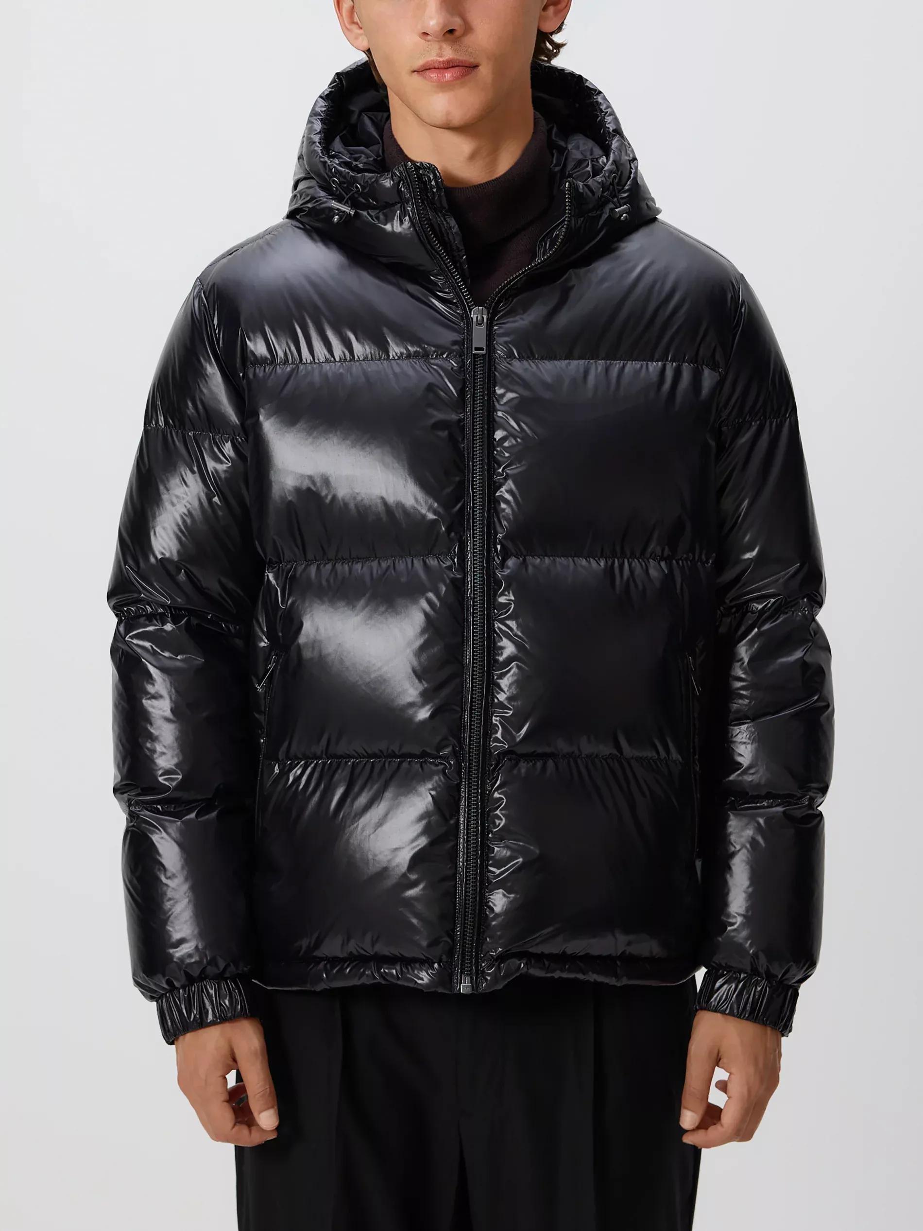 Black Down Jacket With Hood, Black, medium