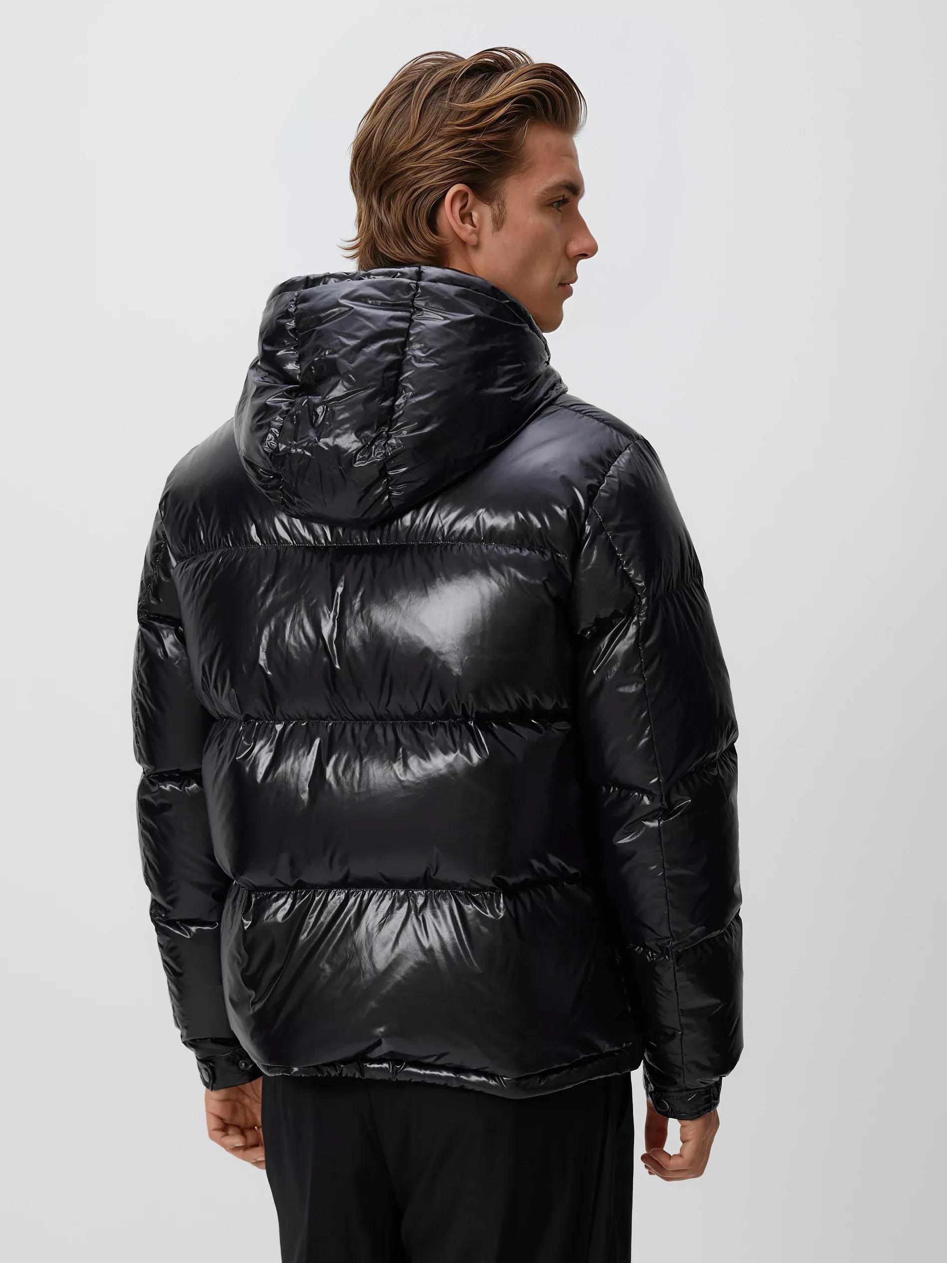 Black Down Jacket With Hood, Black, large image number 3