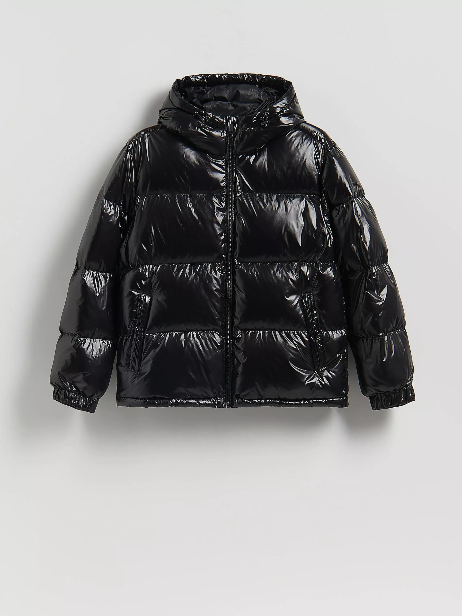 Black Down Jacket With Hood, Black, large image number 4