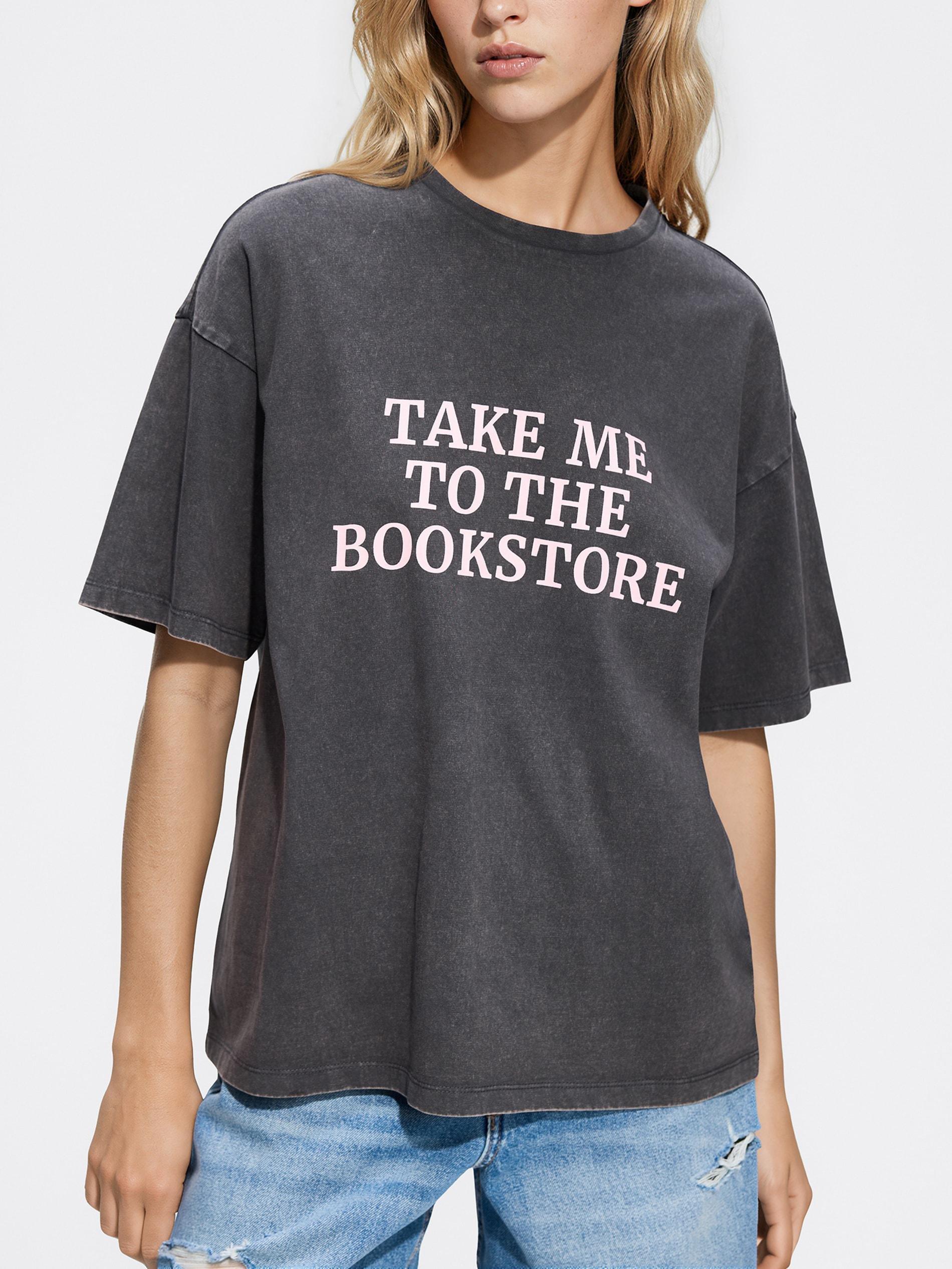 Grey Cotton T-Shirt With Slogan, Grey, medium