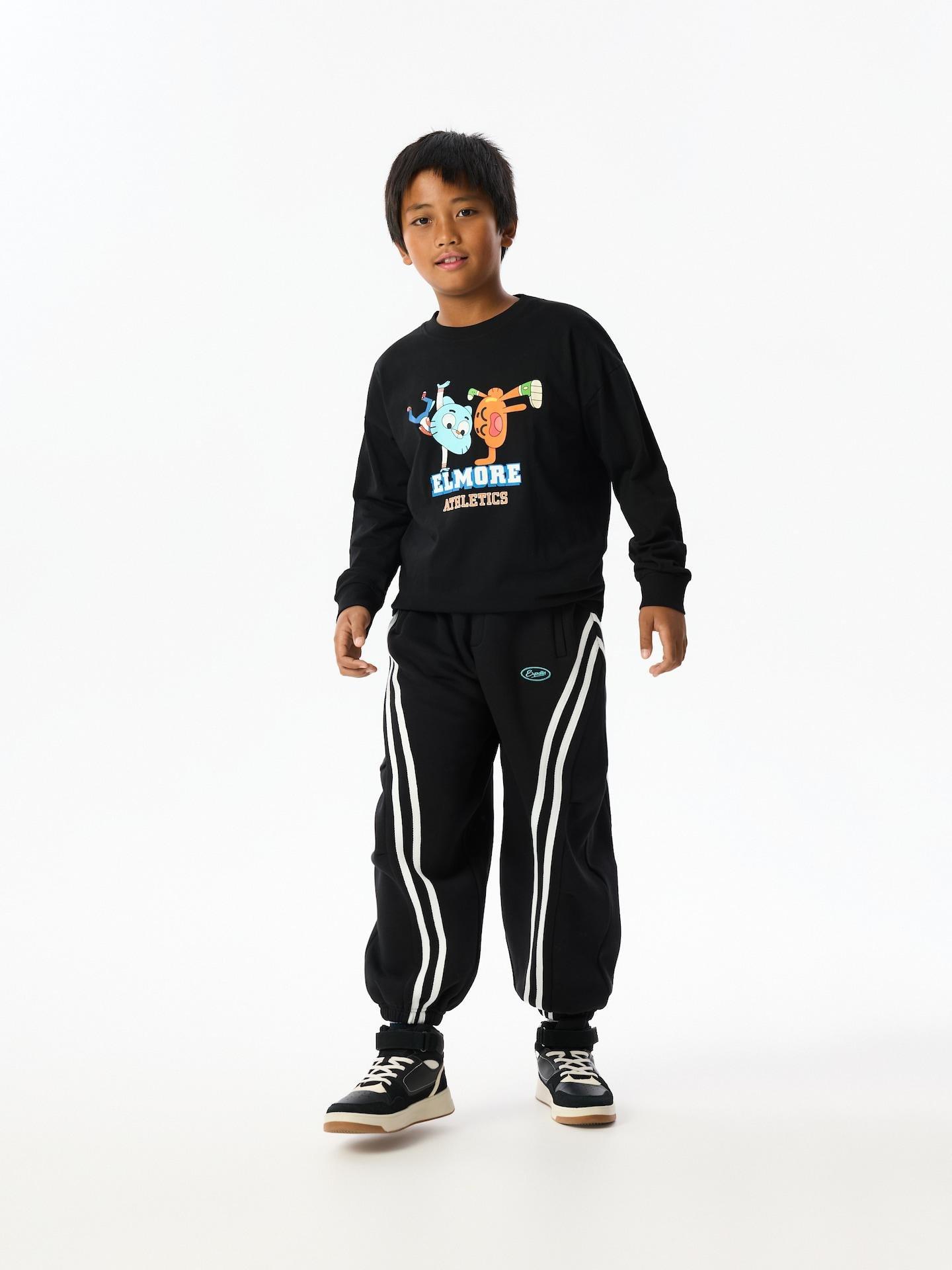 Black Baggy Joggers With Side Stripes, Black, medium
