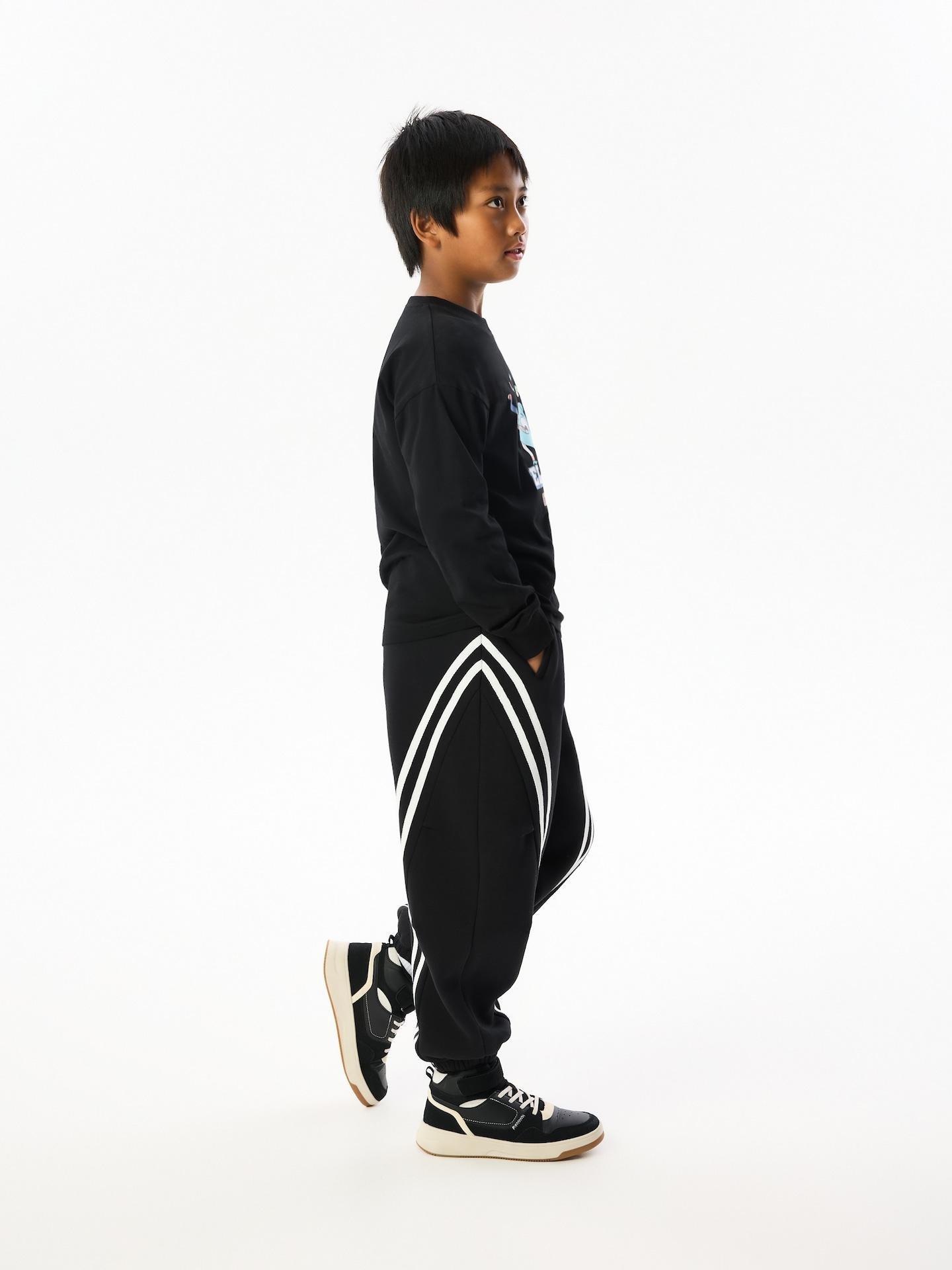 Black Baggy Joggers With Side Stripes, Black, medium