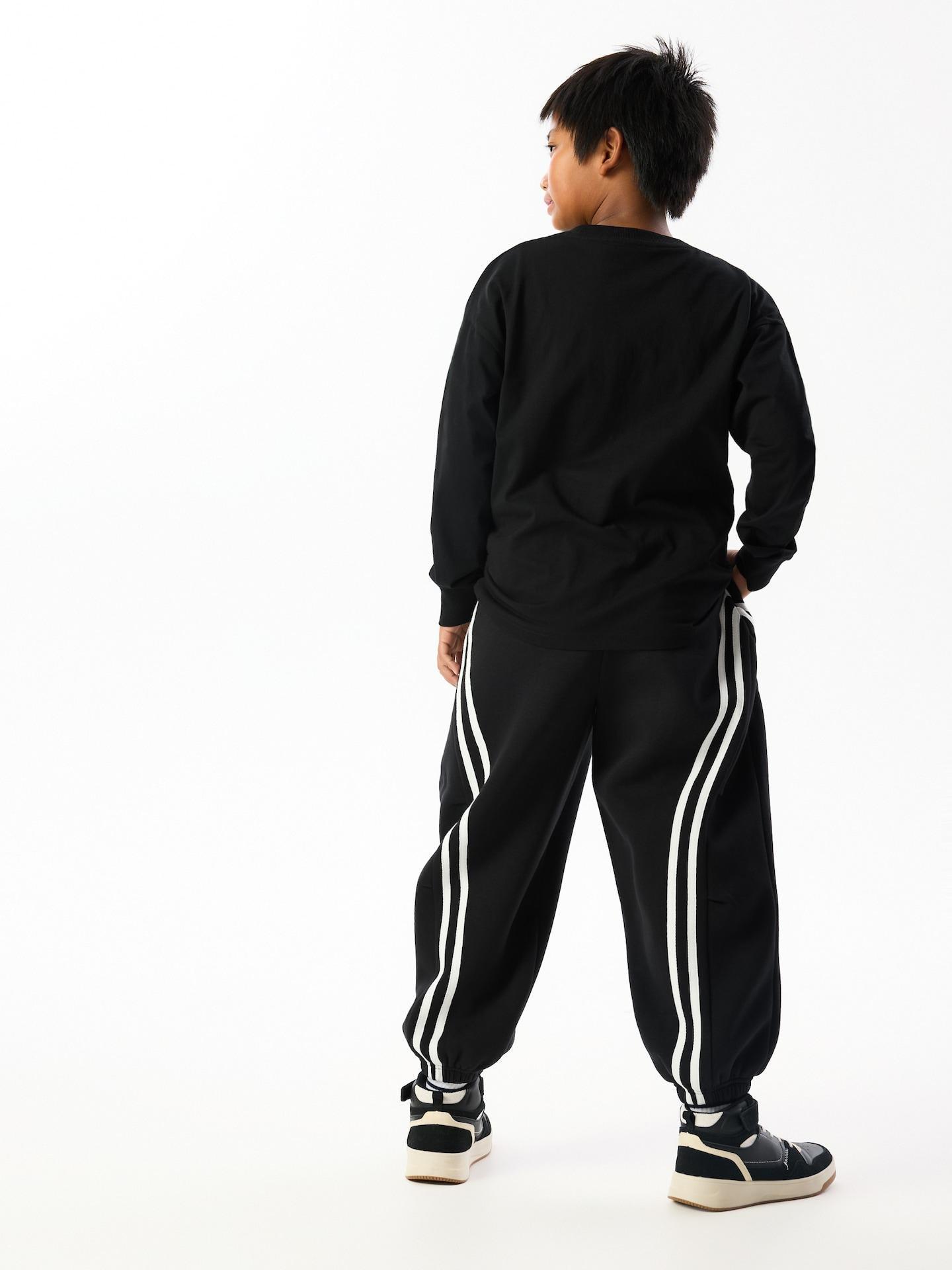 Black Baggy Joggers With Side Stripes, Black, large image number 3
