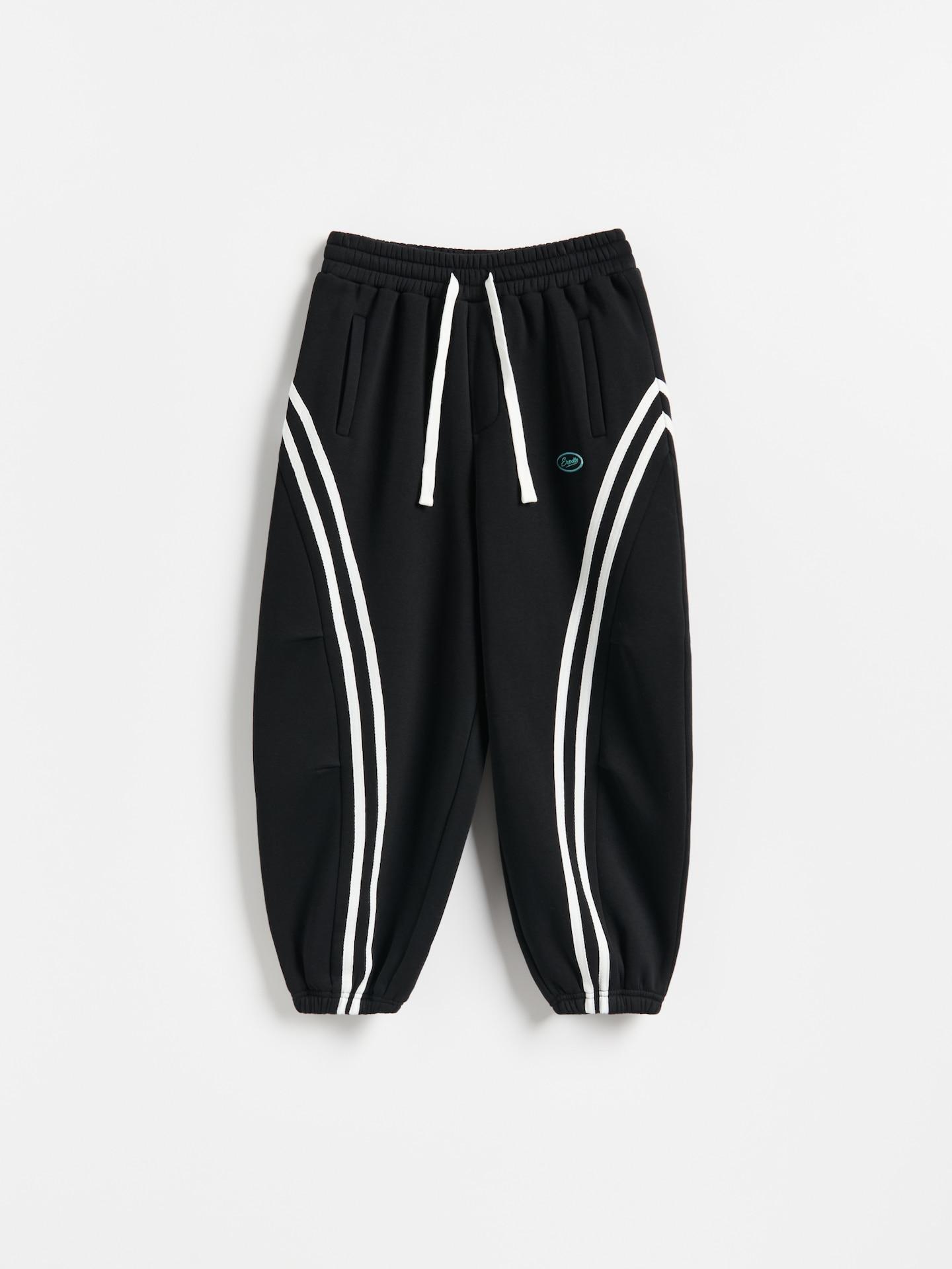 Black Baggy Joggers With Side Stripes, Black, large image number 4