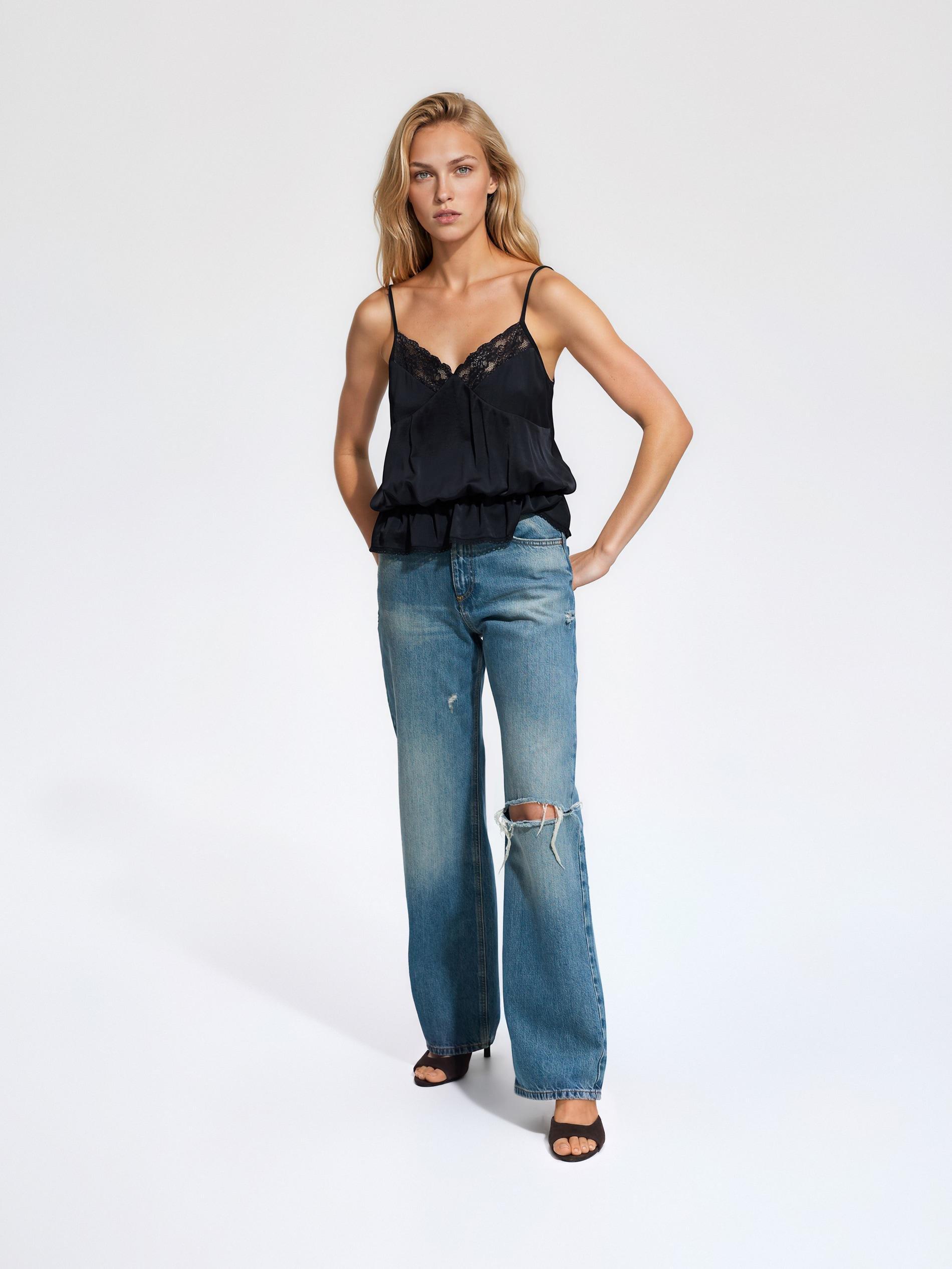 Black Blouse With Lace, Black, medium