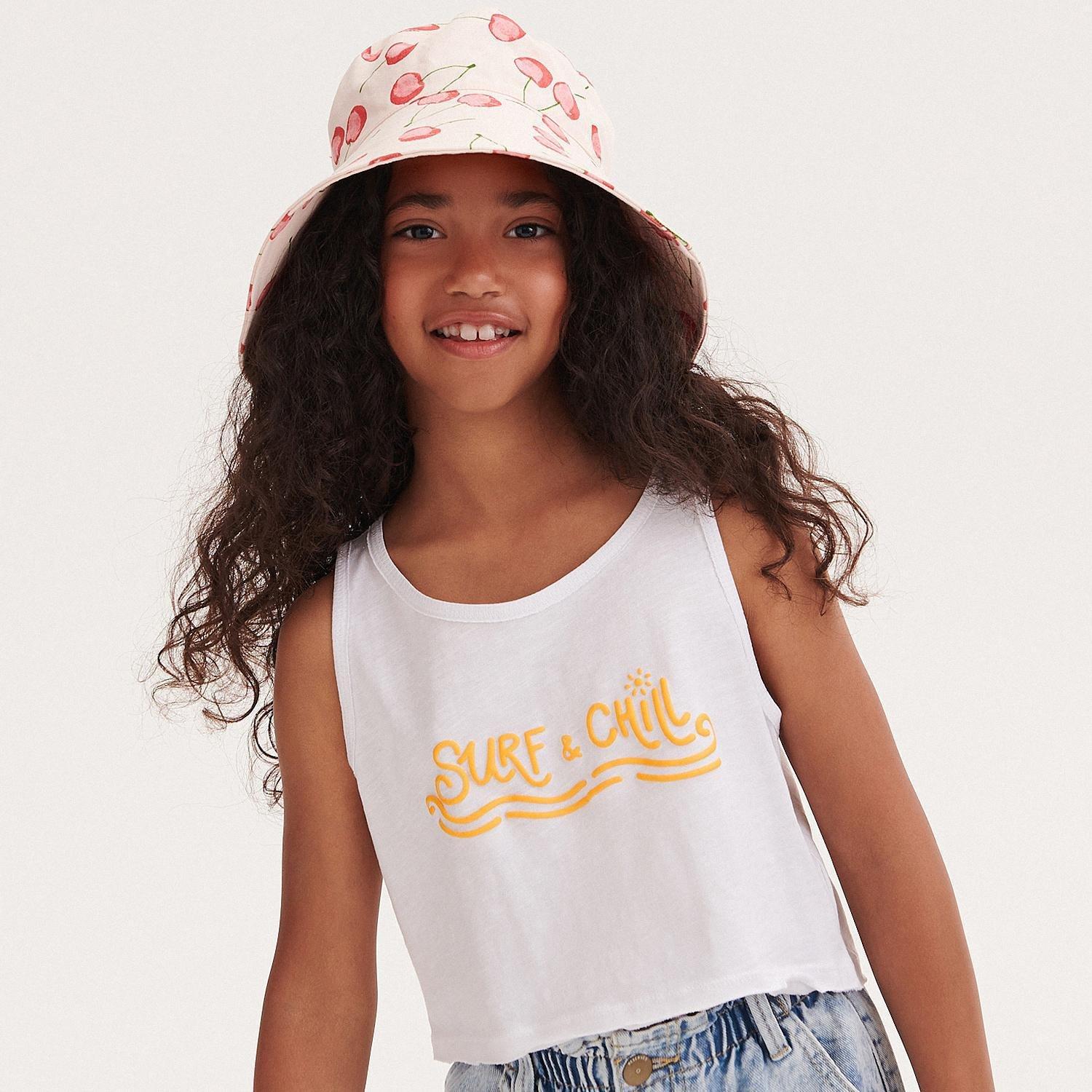 White Printed Crop Top, Kids Girls, , large image number 0