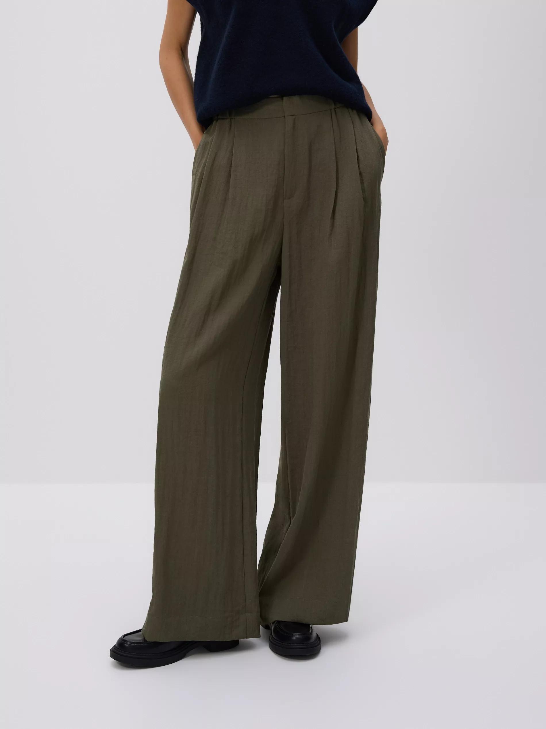 Green Loose Trousers With Viscose, Khaki, medium