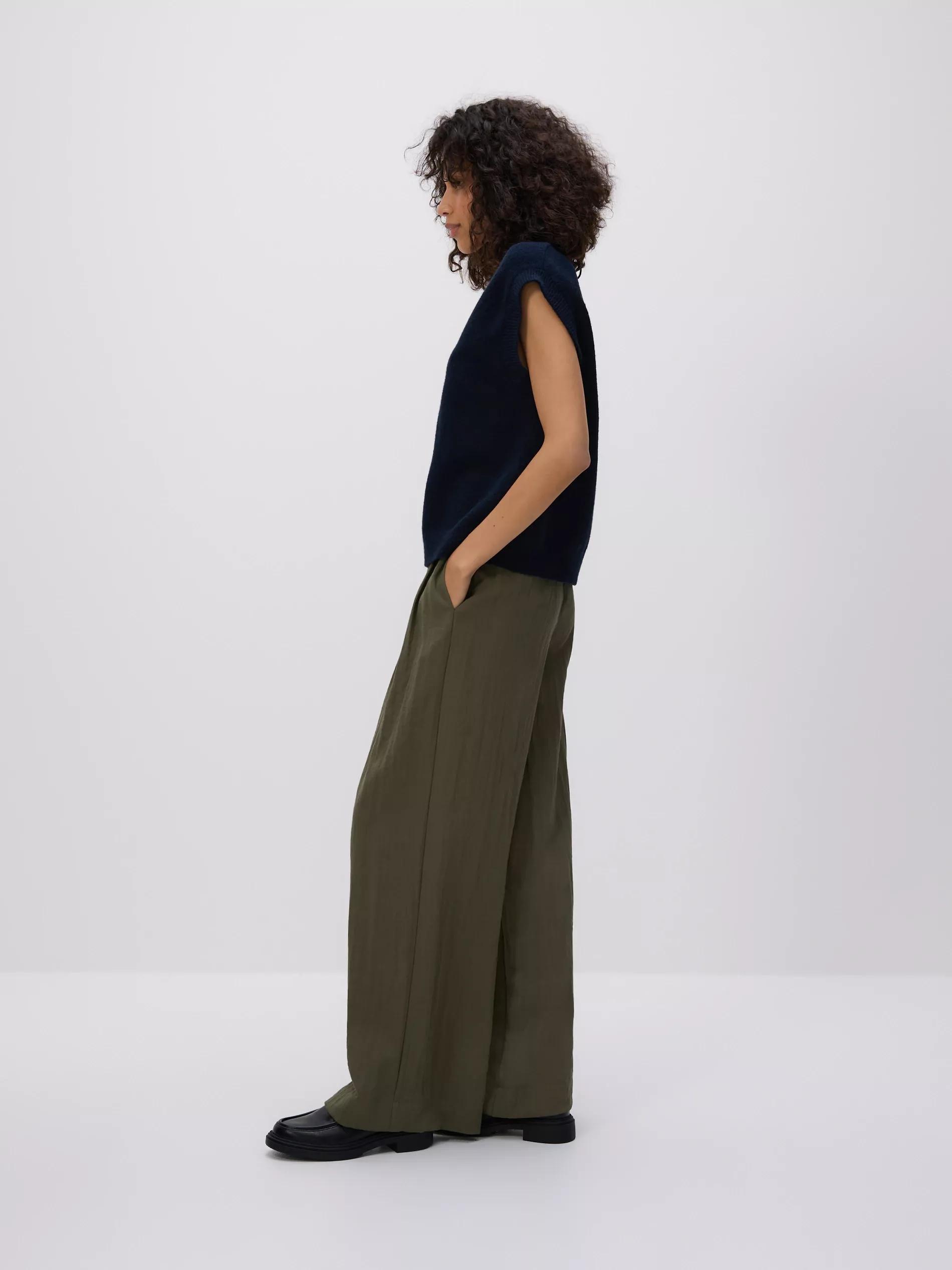 Green Loose Trousers With Viscose, Khaki, medium