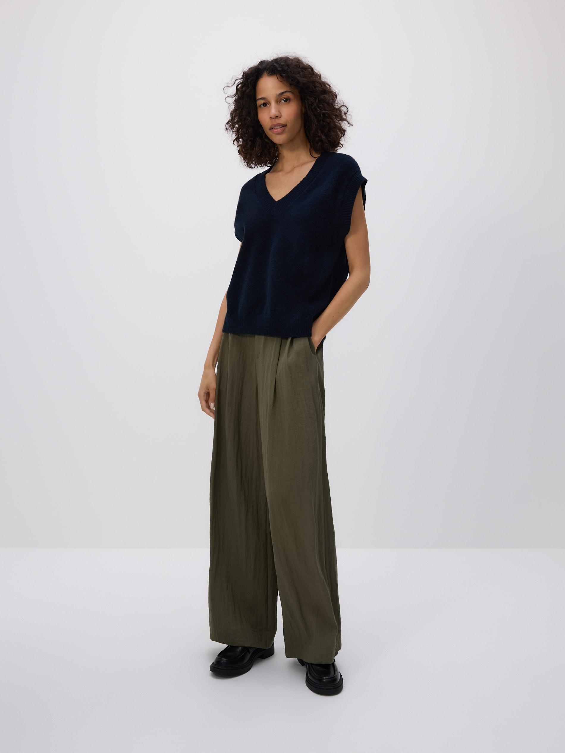 Green Loose Trousers With Viscose, Khaki, medium