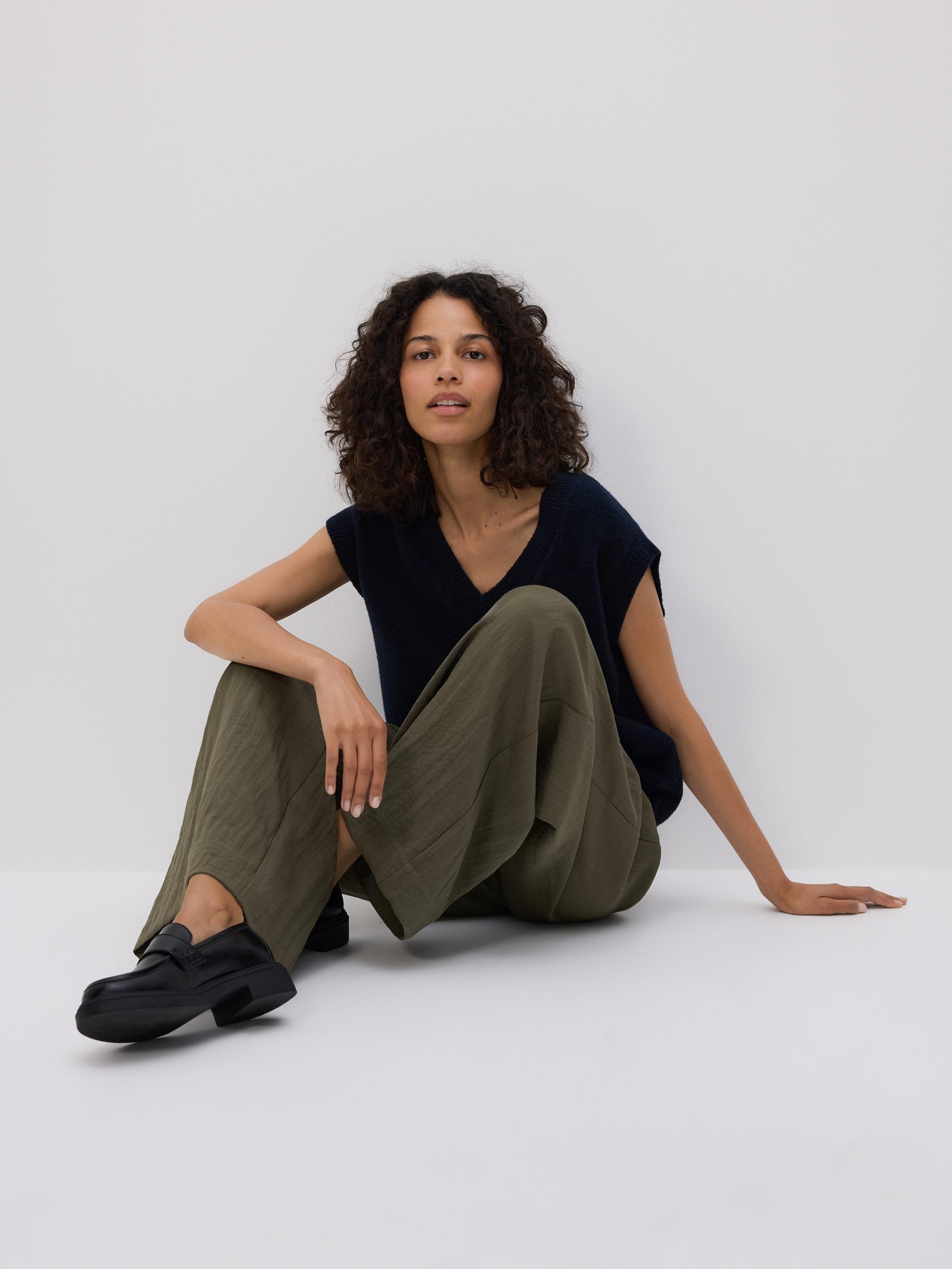 Green Loose Trousers With Viscose, Khaki, large image number 3