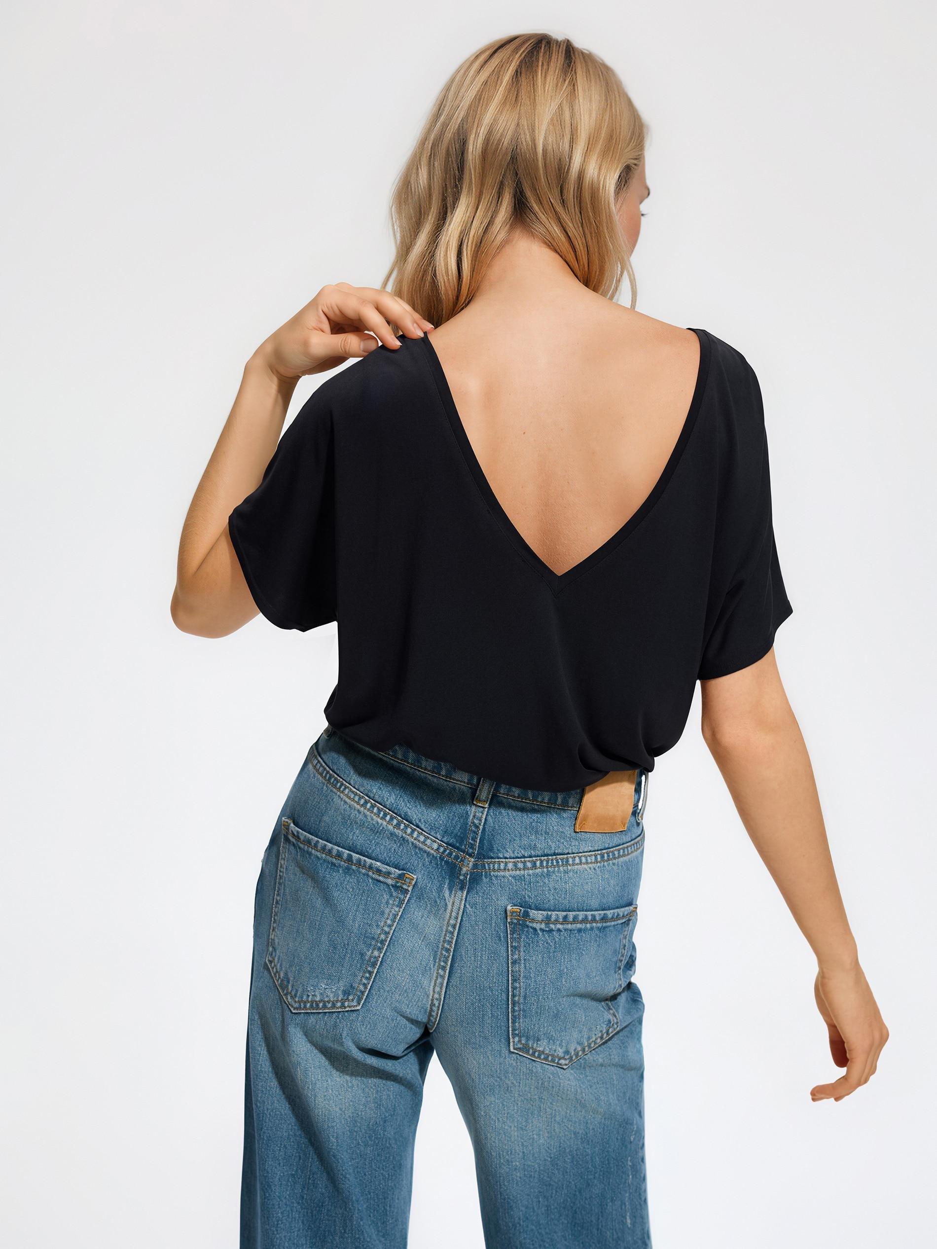 Grey Open Back Blouse, Grey, large image number 1