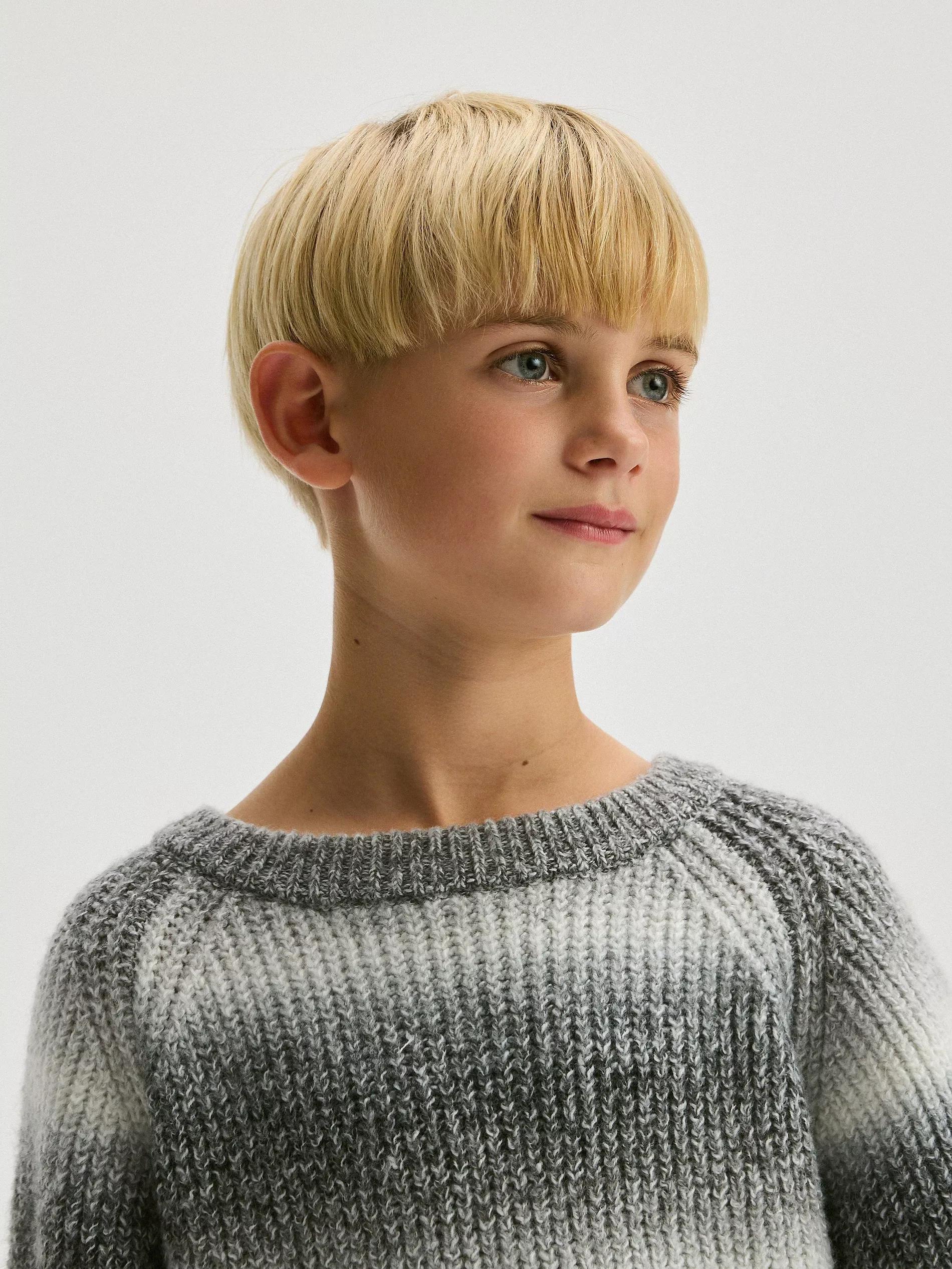Grey Striped Sweater Made Of Structured Fabric, , large image number 0