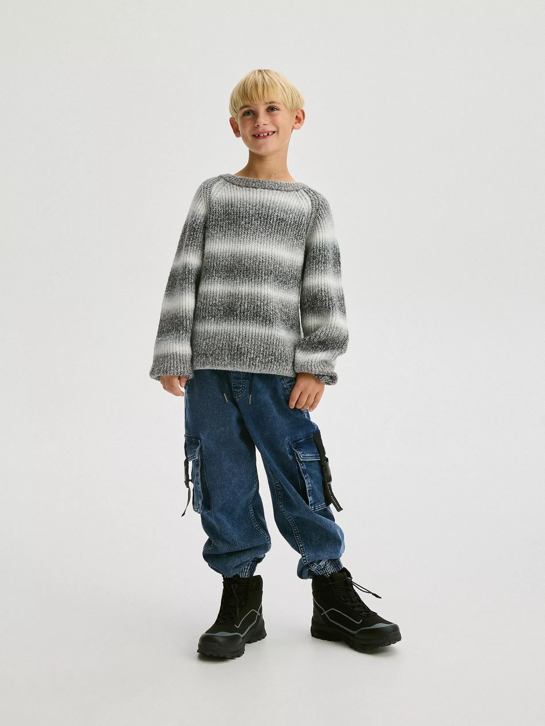 Grey Striped Sweater Made Of Structured Fabric, , large image number 1