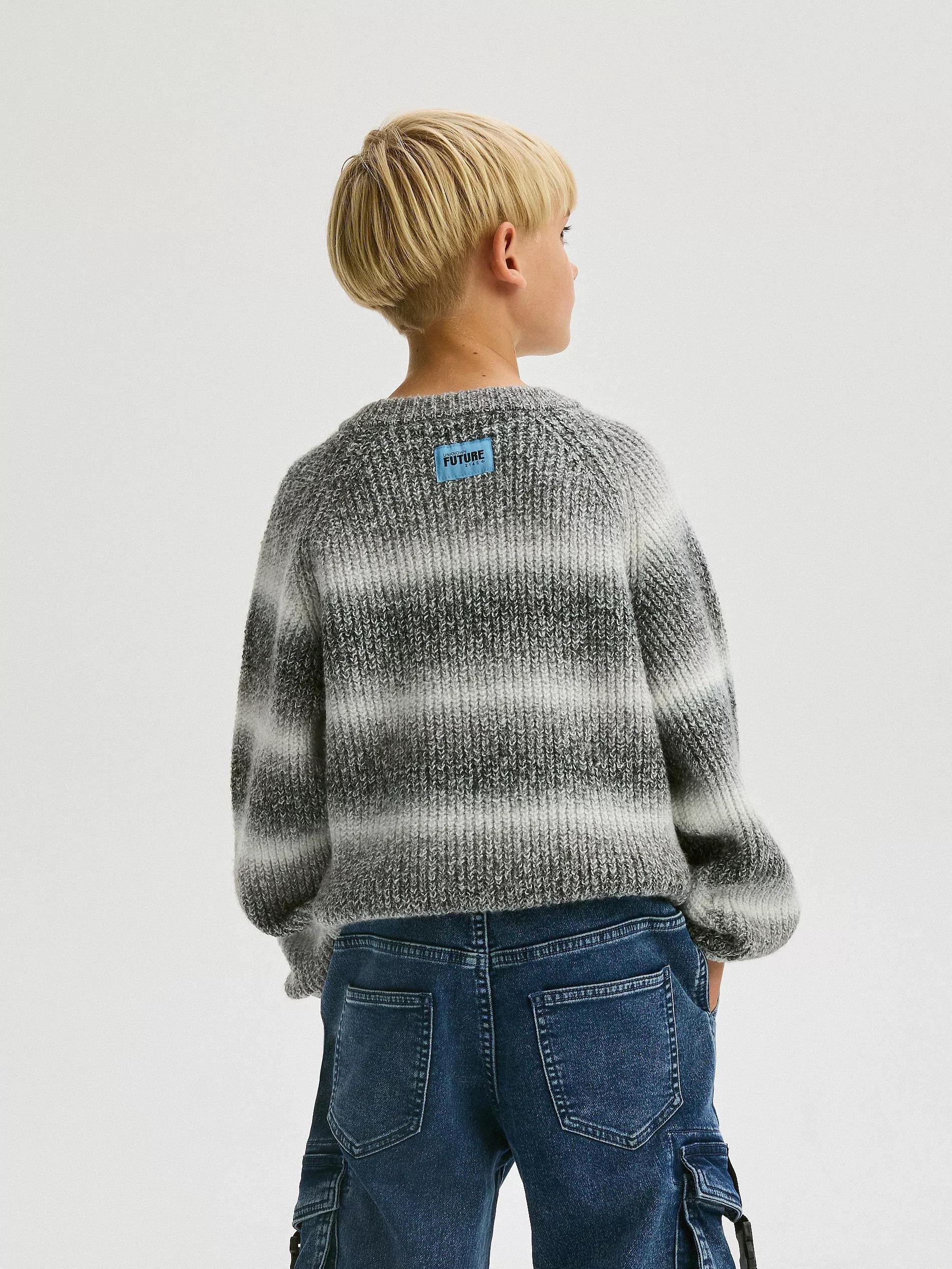 Grey Striped Sweater Made Of Structured Fabric, , large image number 3