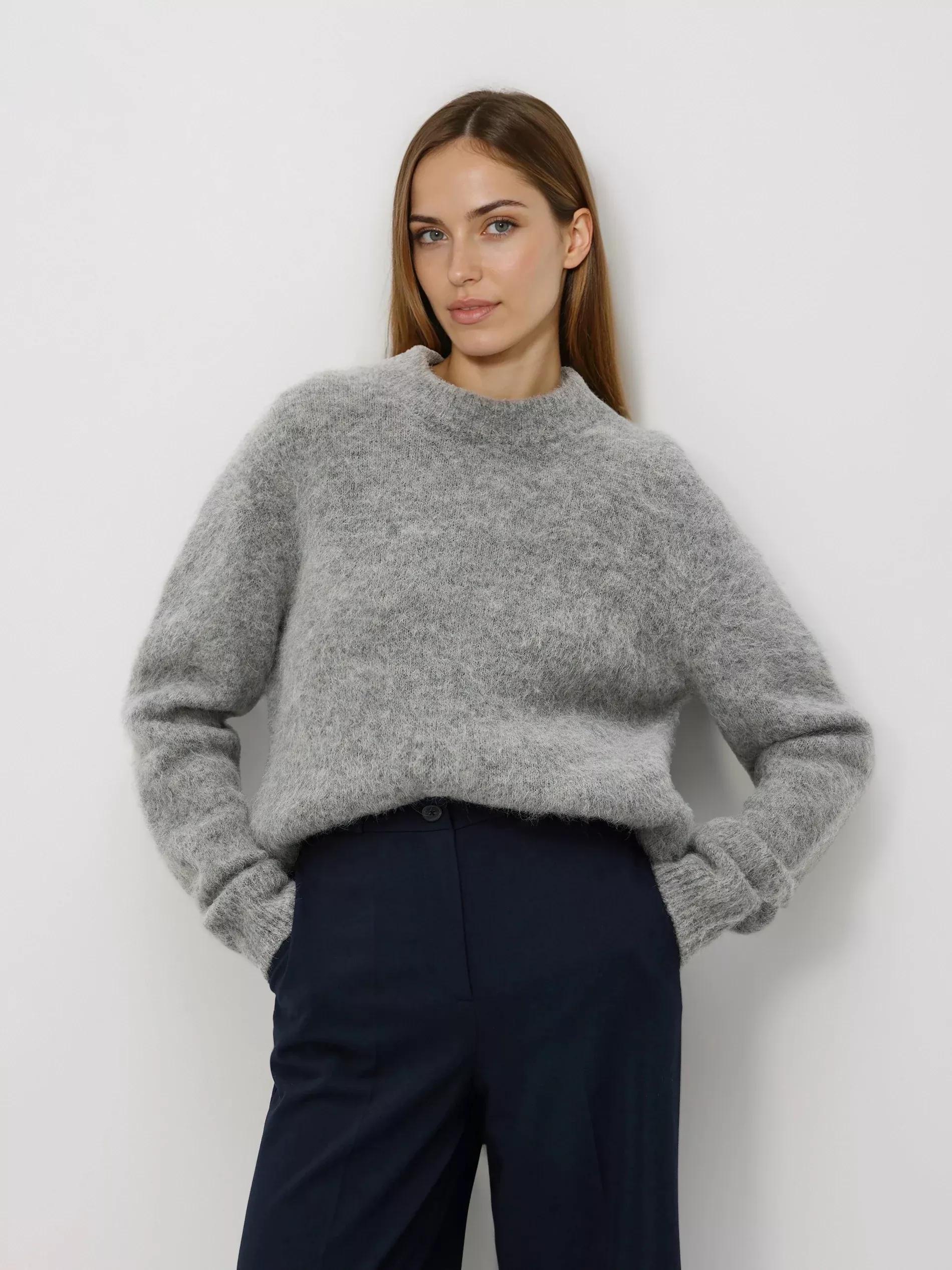 Navy Wide Trousers With Crease, Navy, large image number 4