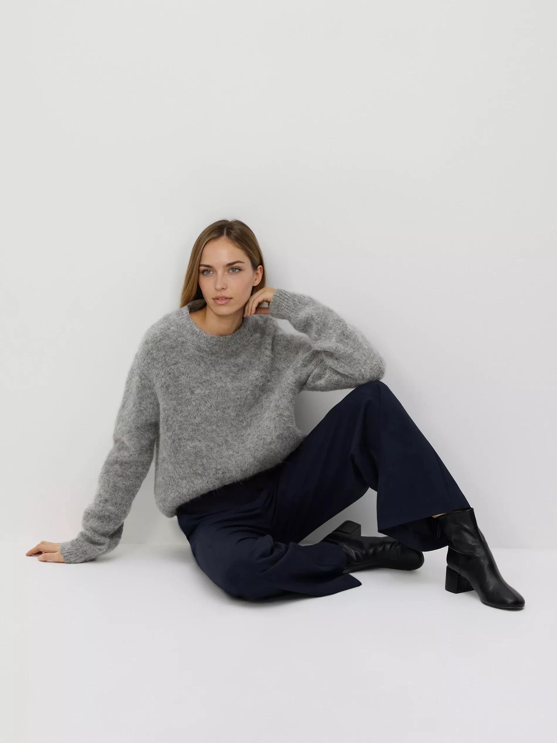 Navy Wide Trousers With Crease, Navy, large image number 5