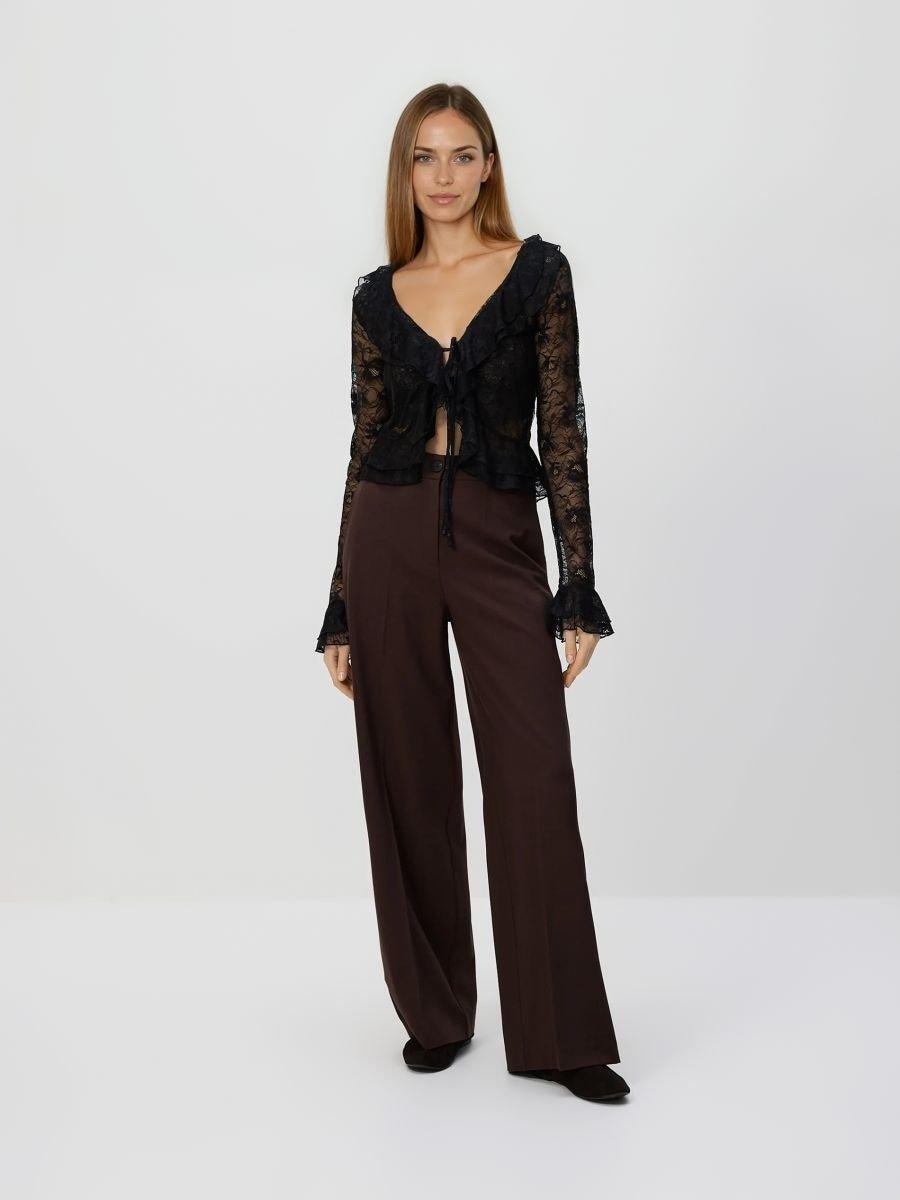 Brown Wide Trousers With Crease, Brown, large image number 0