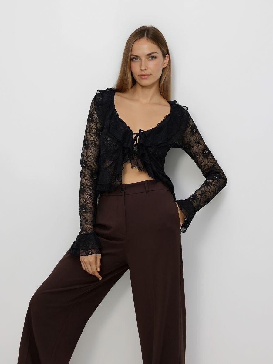 Brown Wide Trousers With Crease, Brown, large image number 1