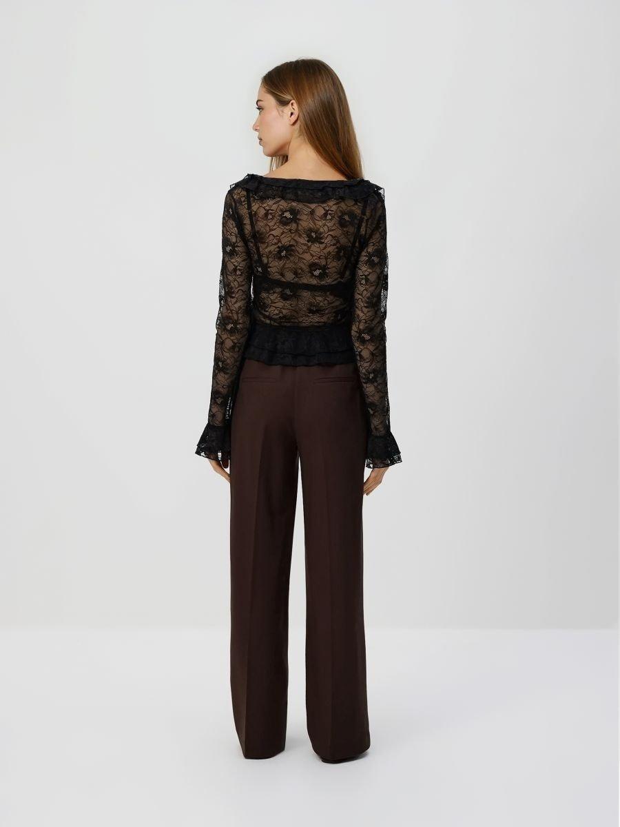 Brown Wide Trousers With Crease, Brown, large image number 3