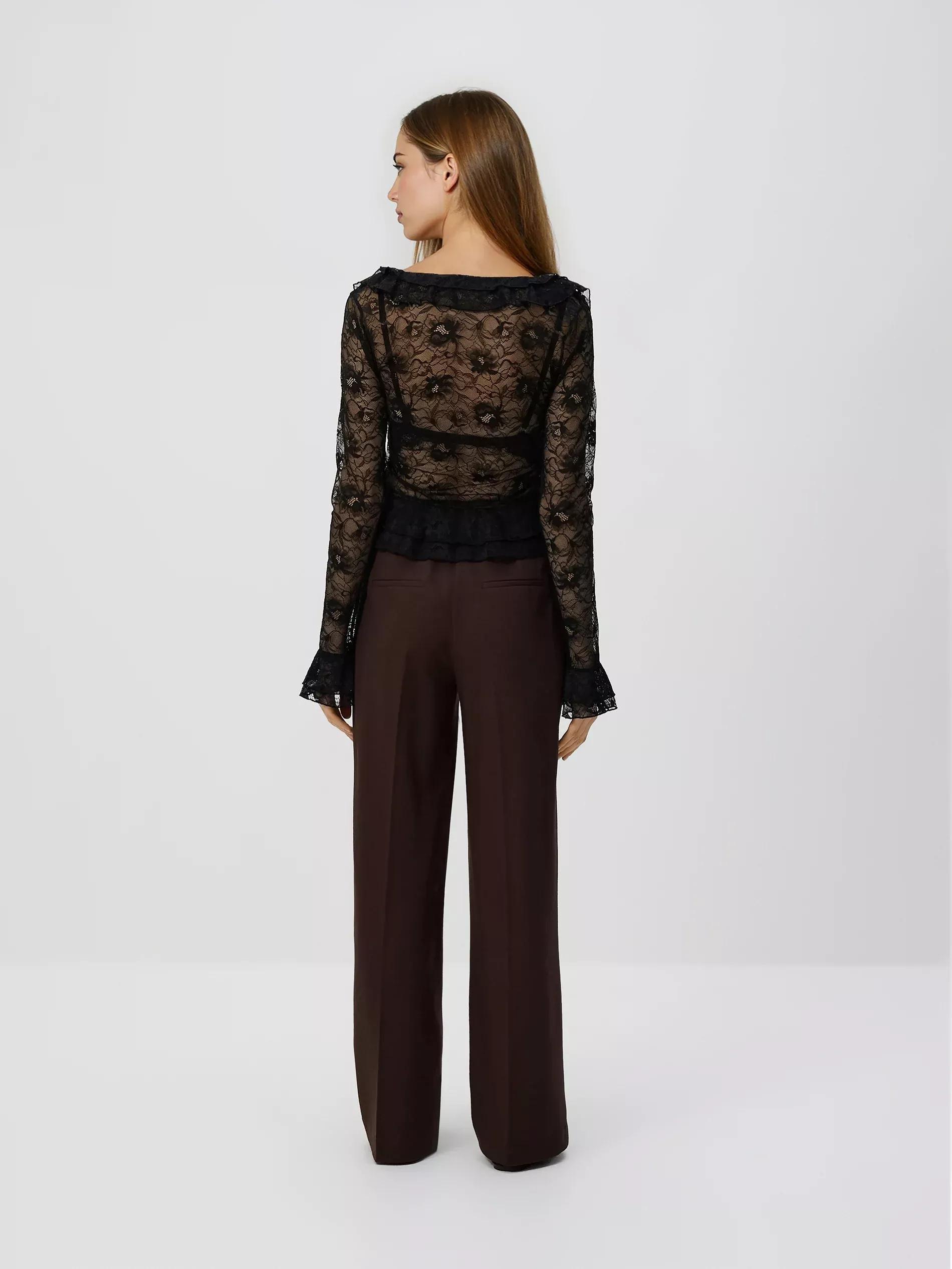 Brown Wide Trousers With Crease, Brown, large image number 5