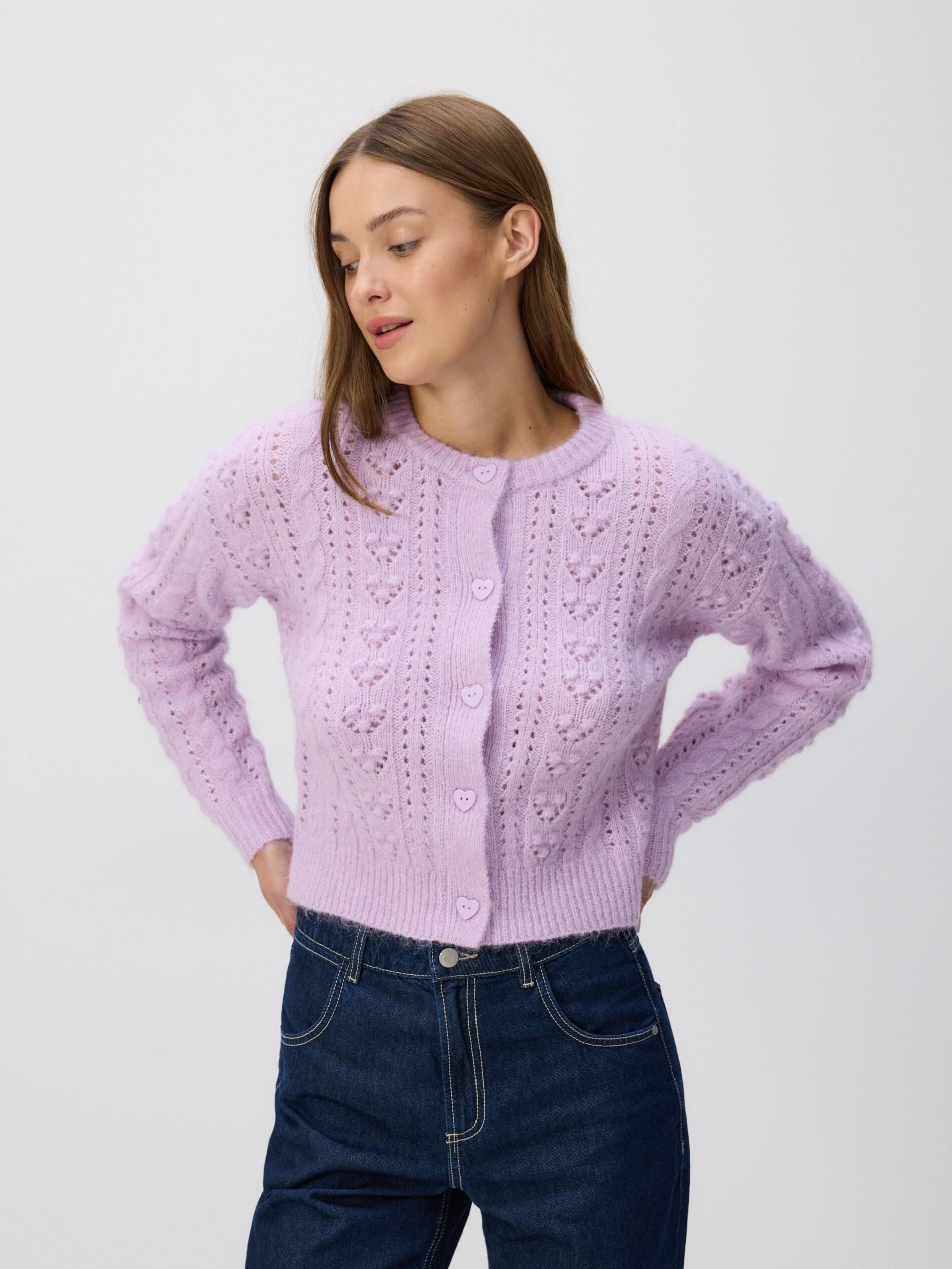 LAVENDER Cardigan with decorative buttons, Purple, medium