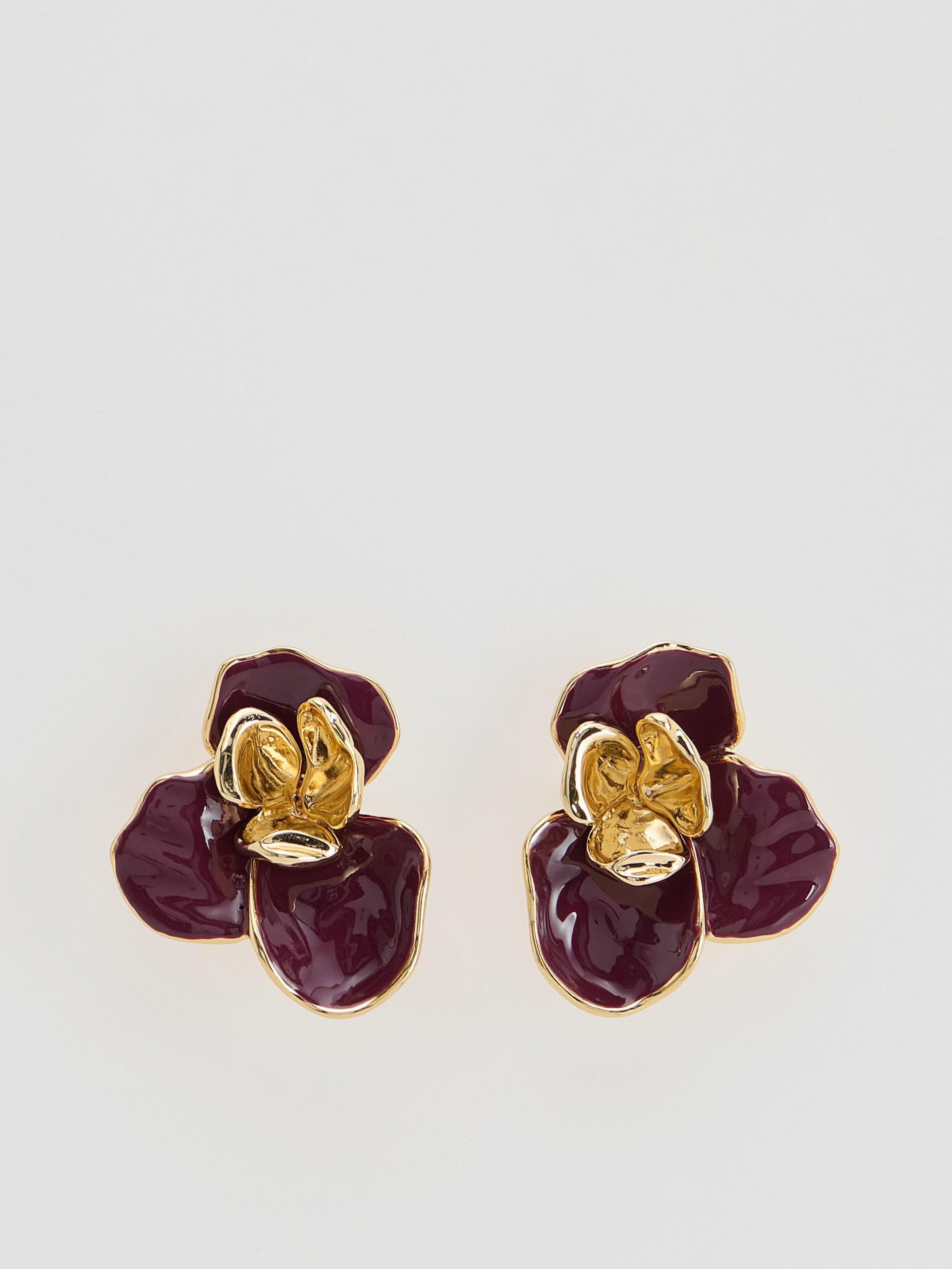 DARK VIOLET Floral motif earrings, Purple, large image number 0