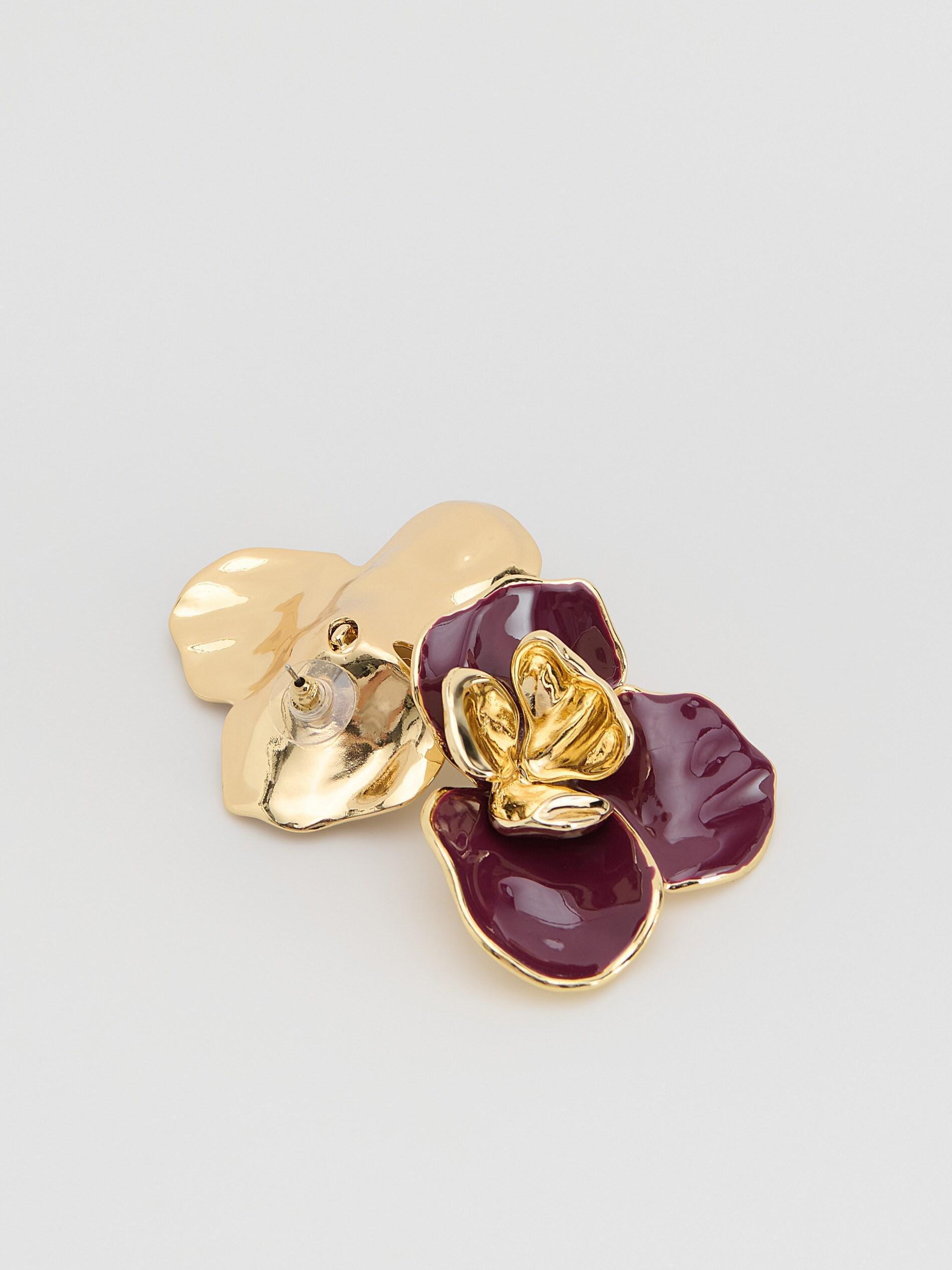 DARK VIOLET Floral motif earrings, Purple, large image number 1