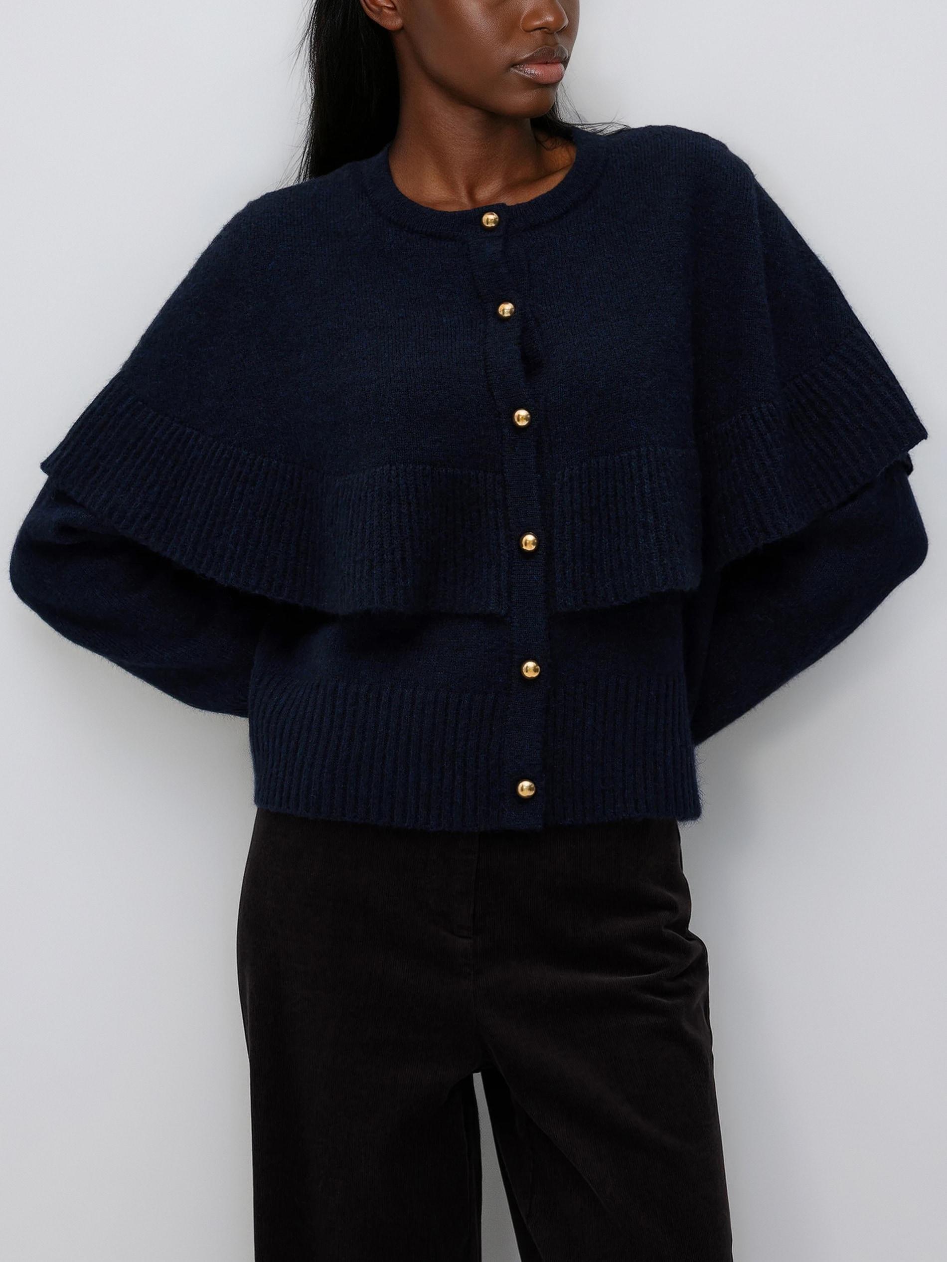 Navy Cardigan With Decorative Buttons, Navy, medium