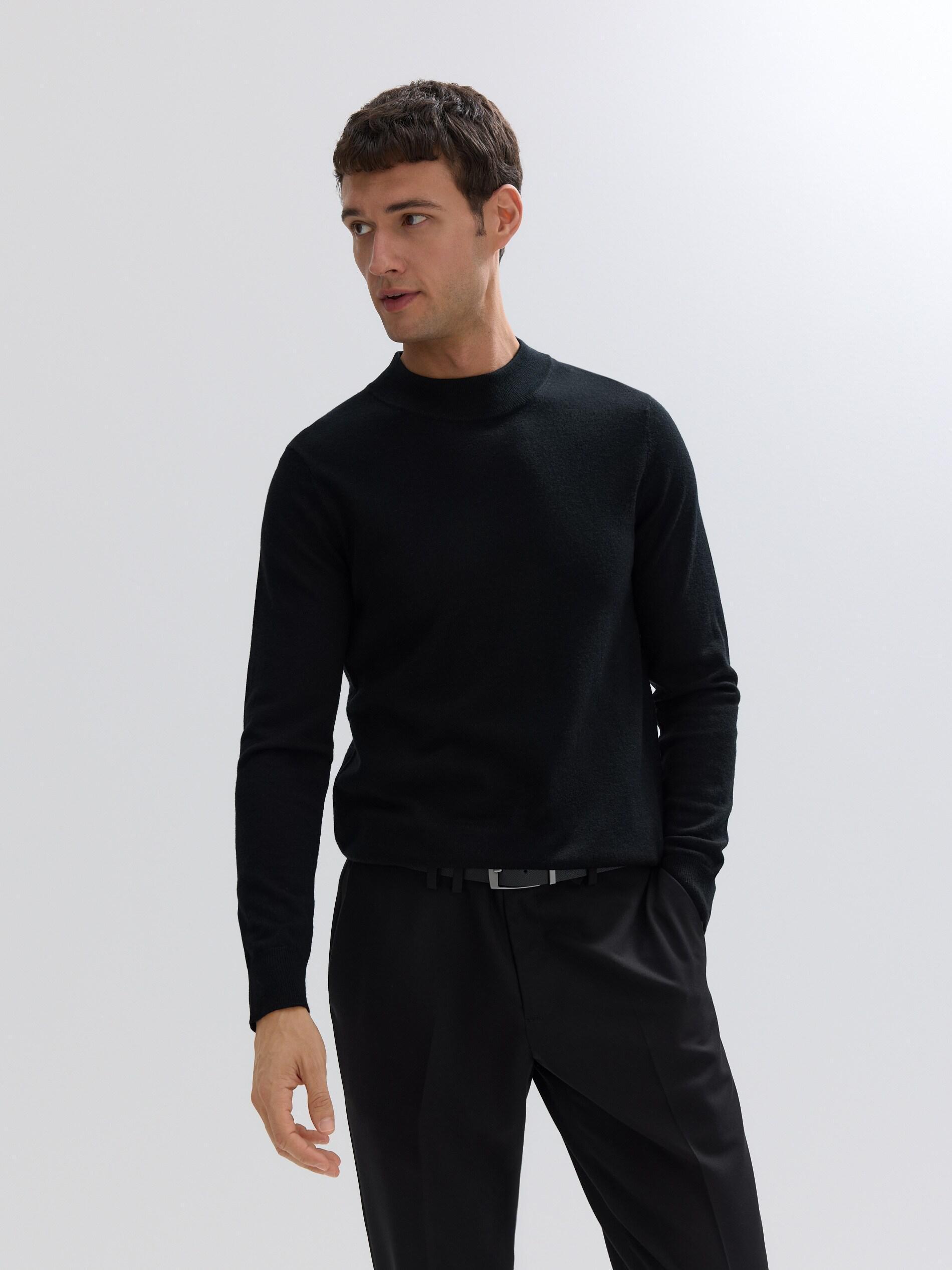 Black Merino Wool Jumper, Black, large image number 0