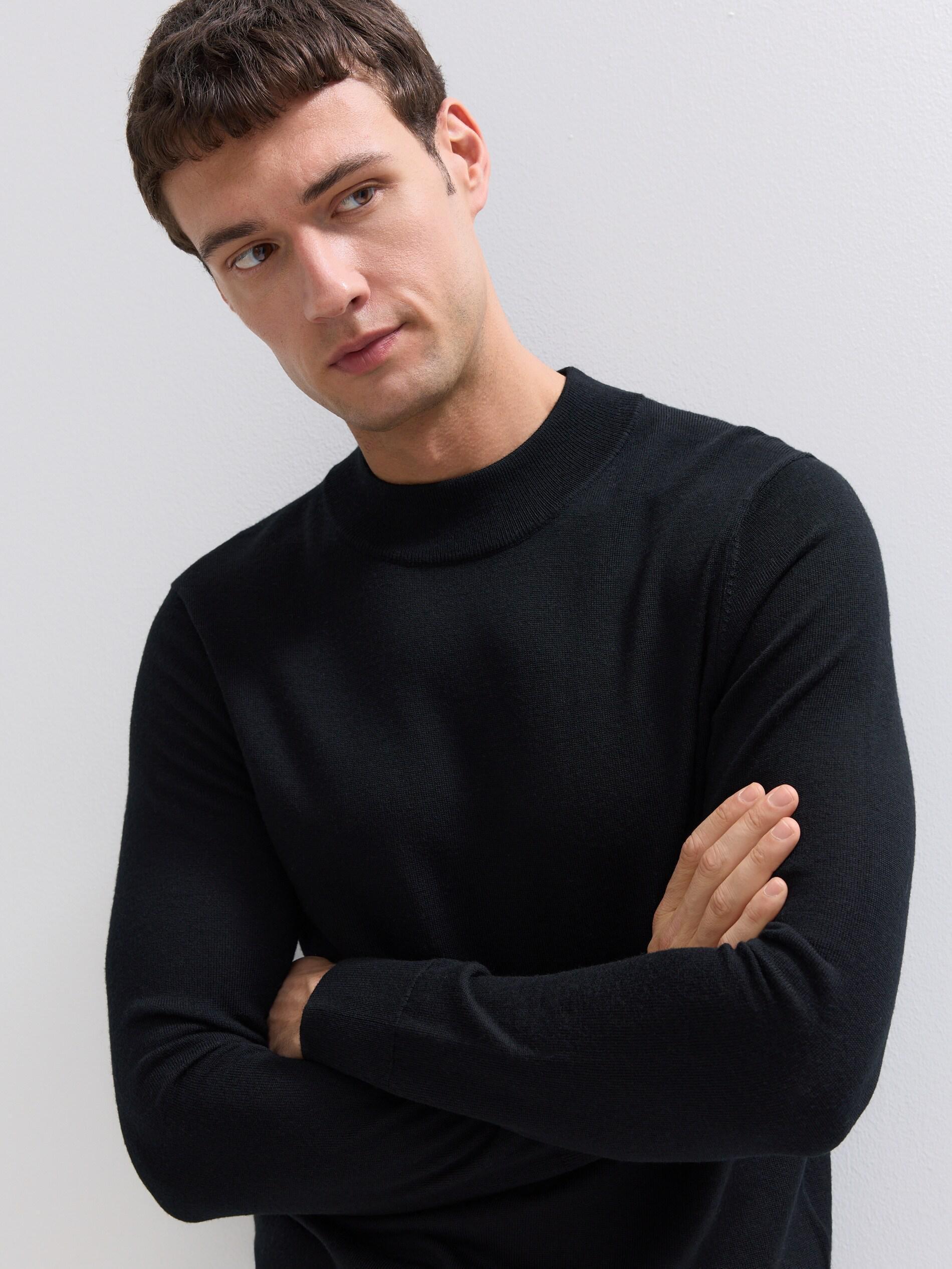 Black Merino Wool Jumper, Black, medium