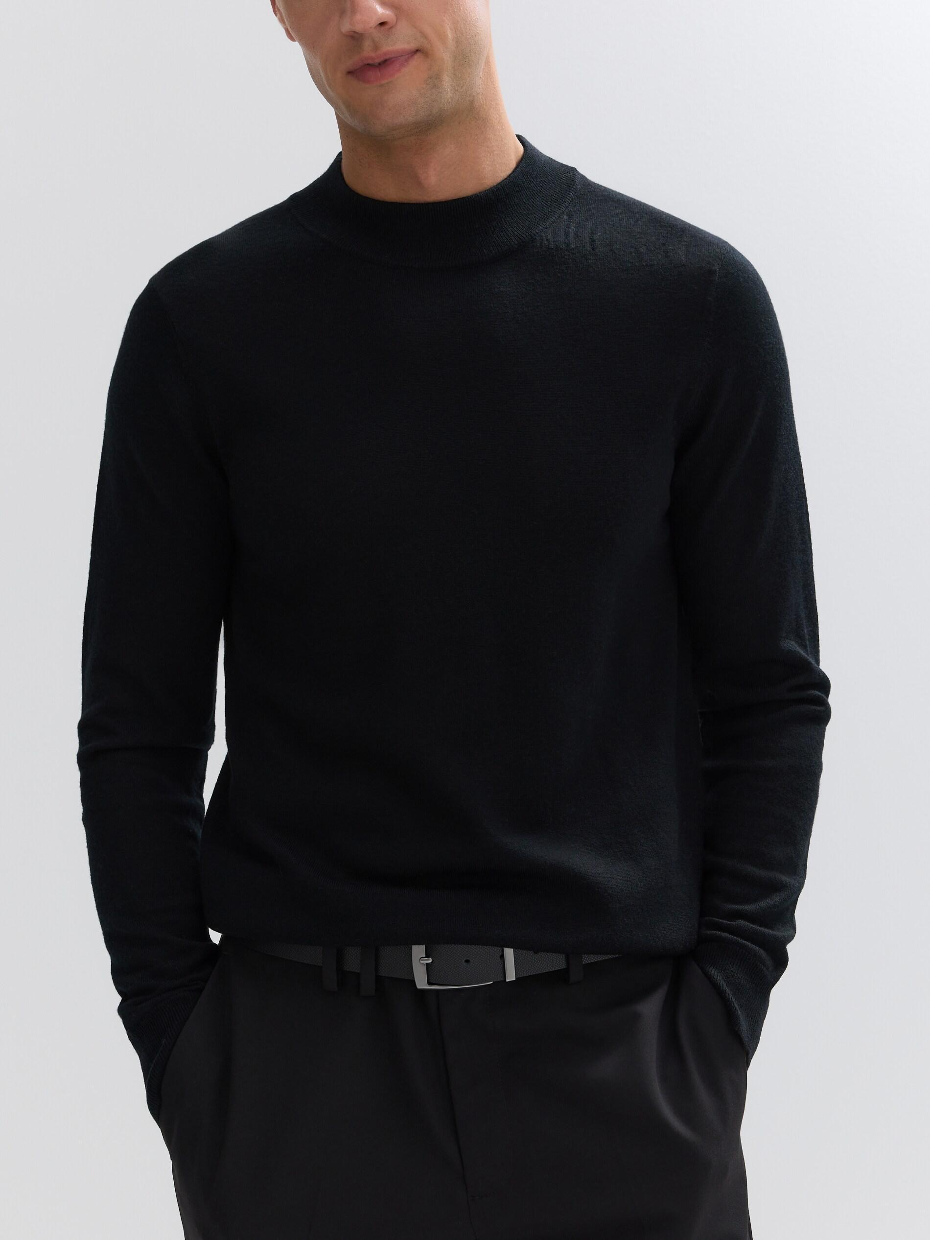 Black Merino Wool Jumper, Black, medium