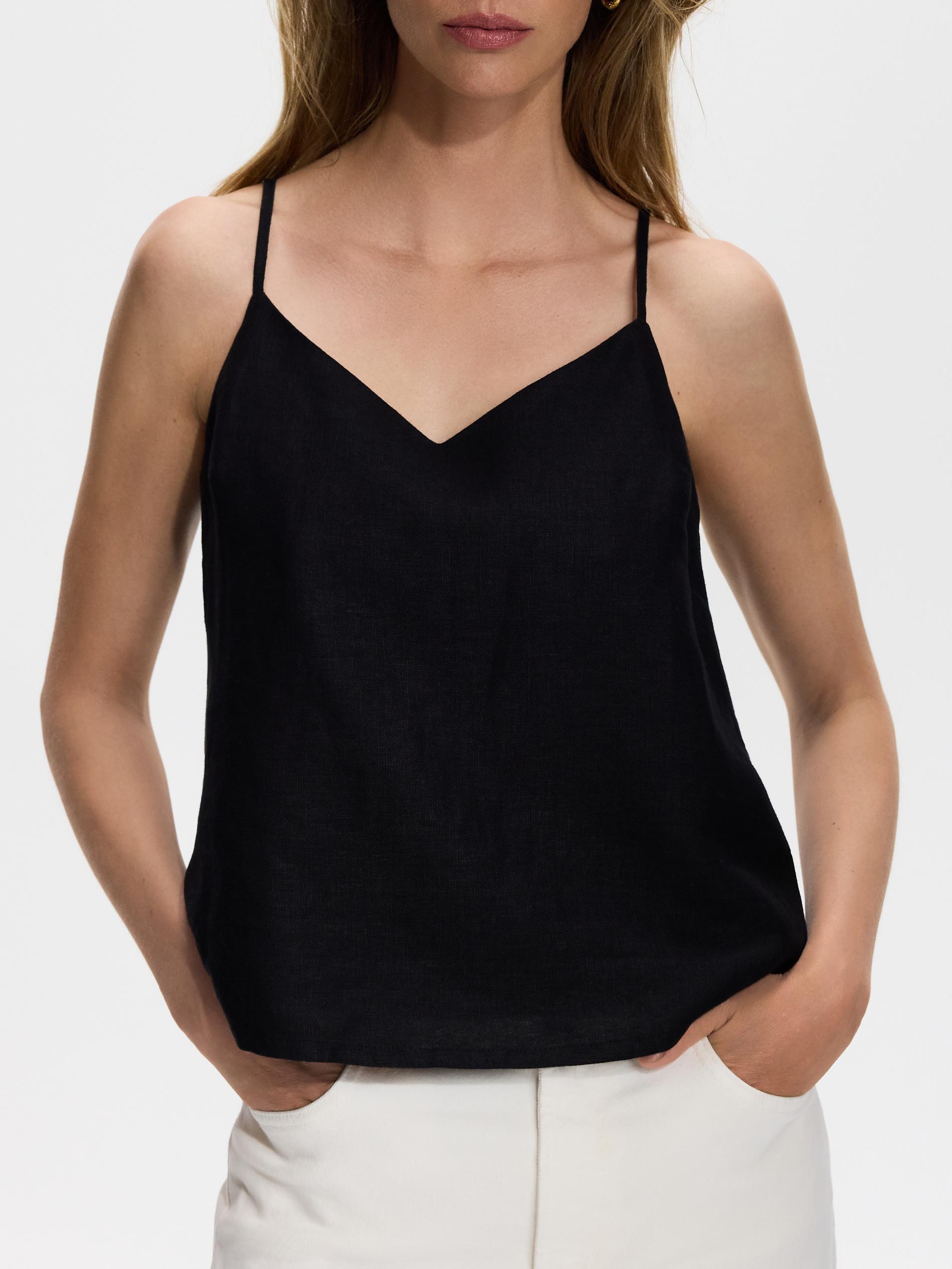 Black Linen Top, Black, medium