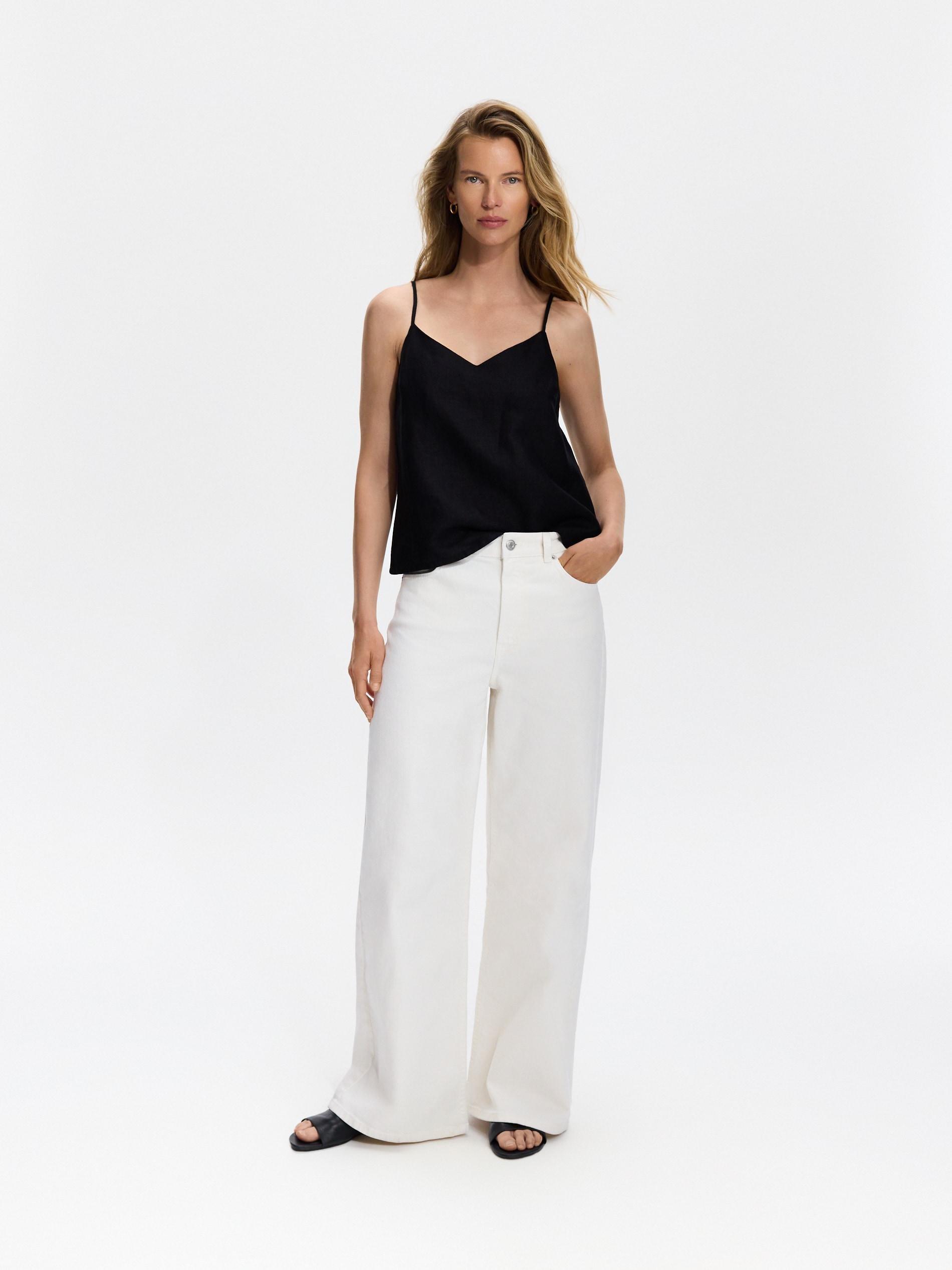 Black Linen Top, Black, medium