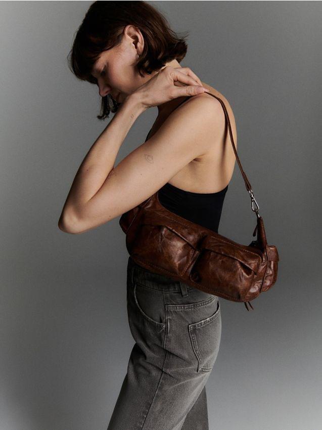 Brown Shoulder Bag, Ivory, large image number 0