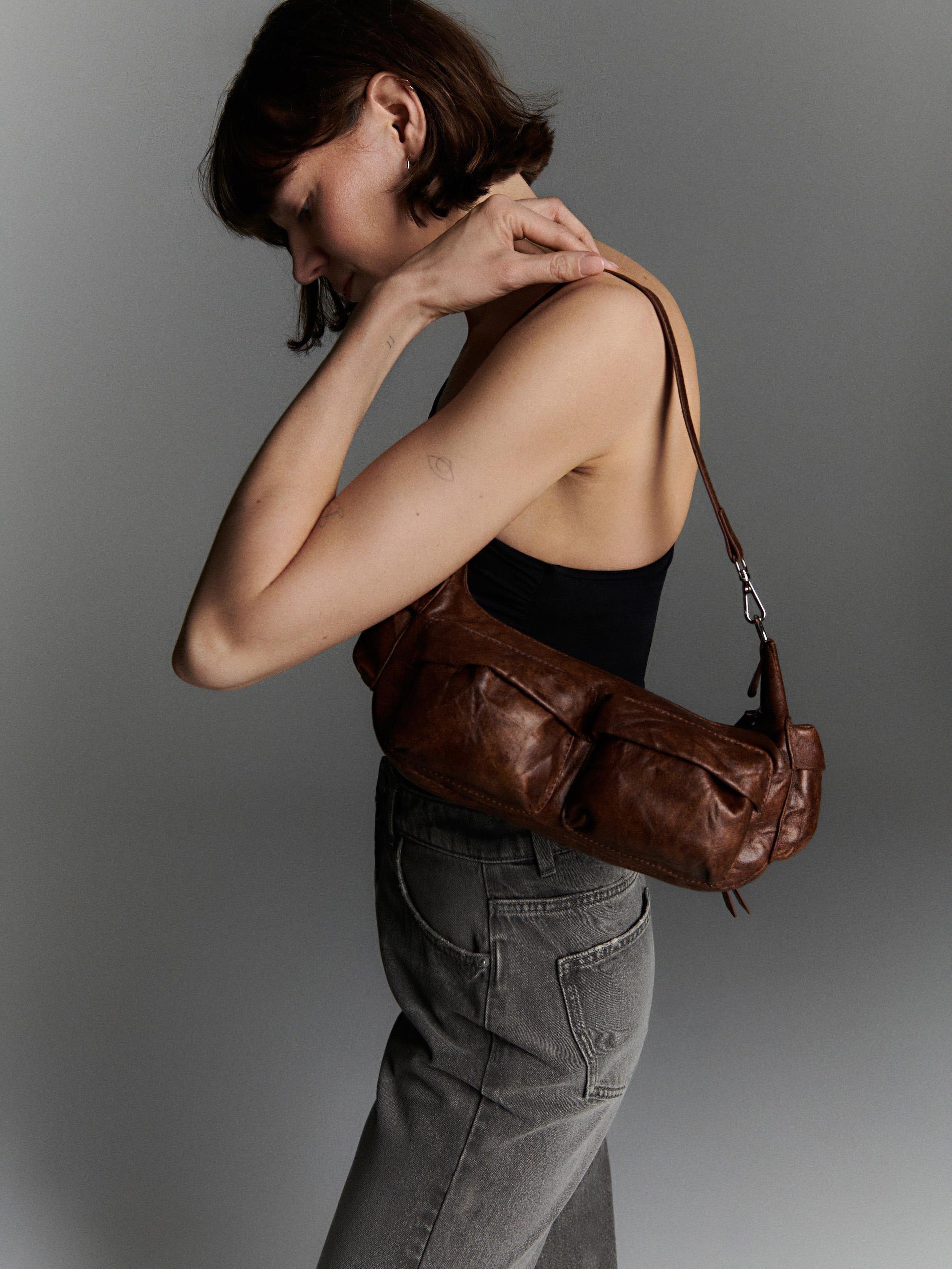 Brown Shoulder Bag, Ivory, large image number 1