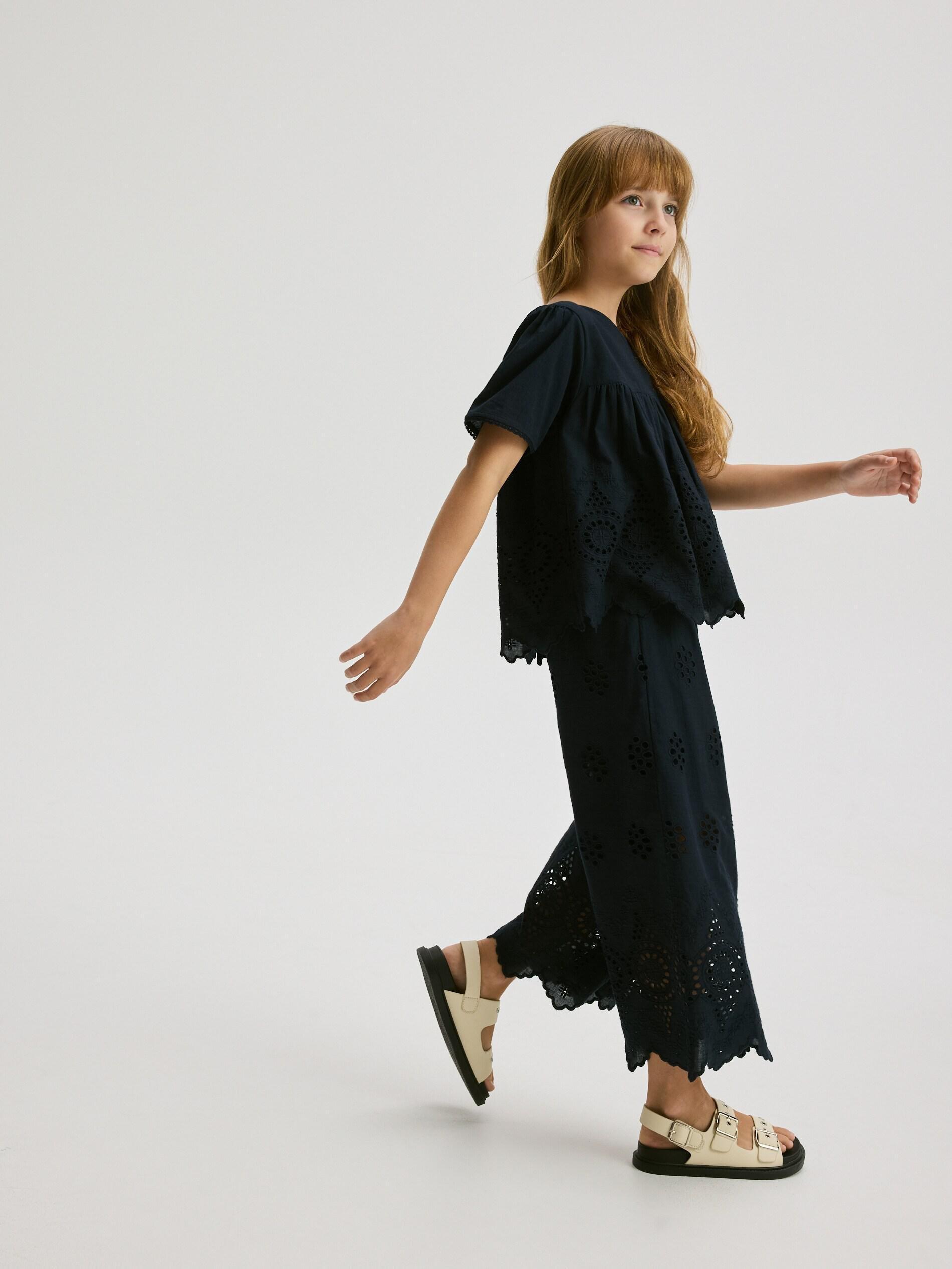 Blue Blouse With Openwork Hem, Blue, large image number 4