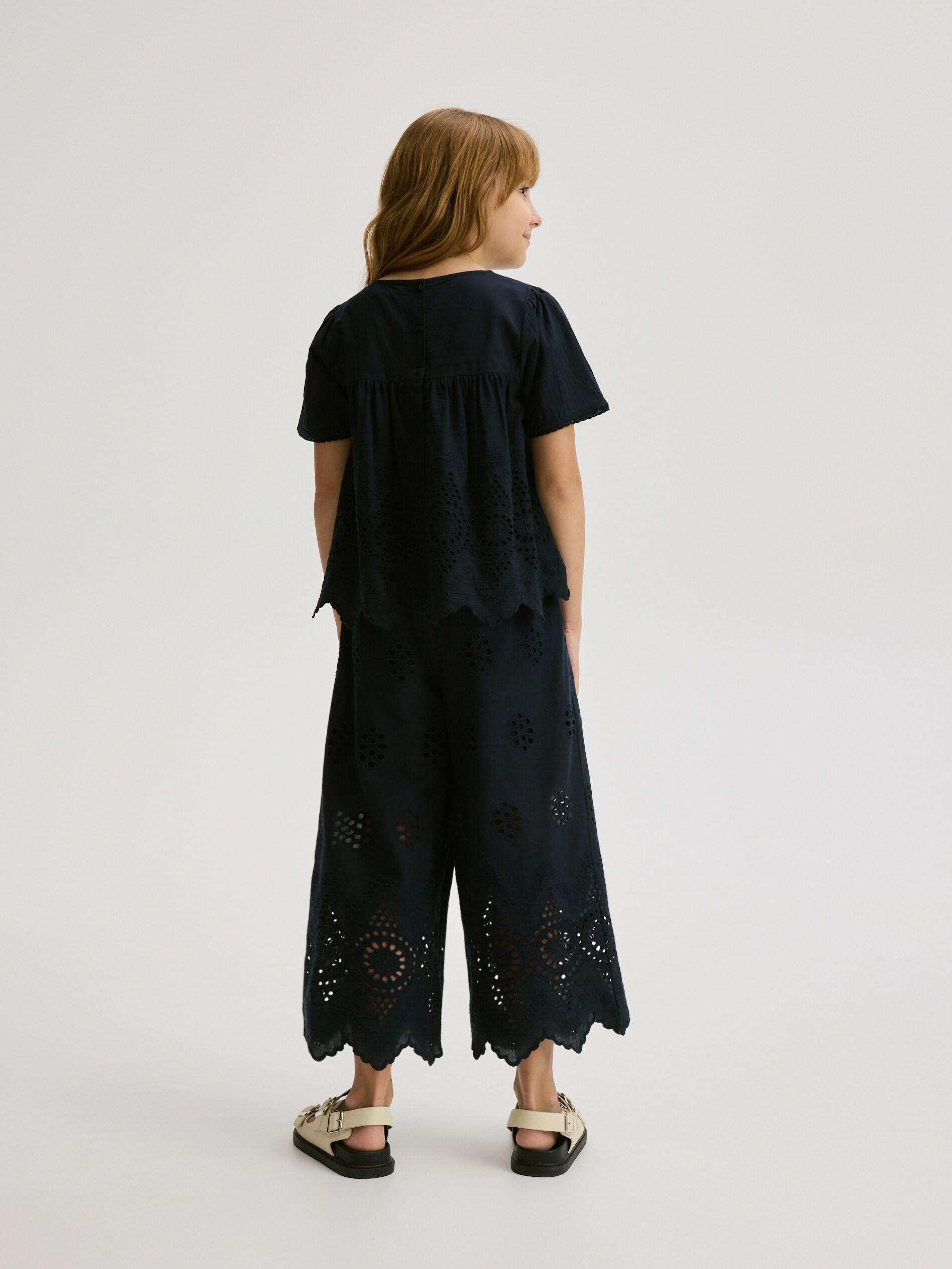 Blue Blouse With Openwork Hem, Blue, large image number 5