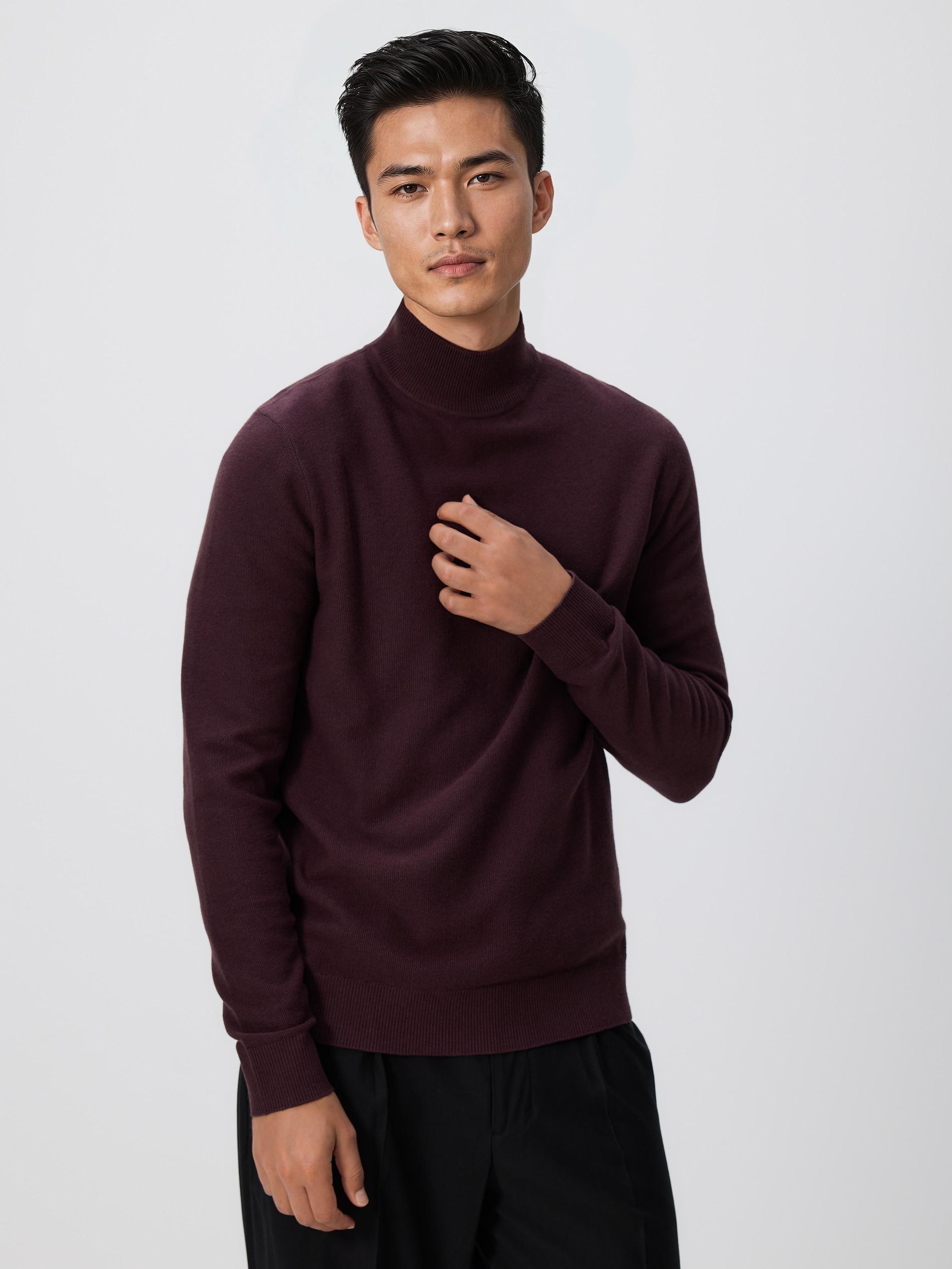 Purple Plain Turtleneck In Jersey, Purple, medium