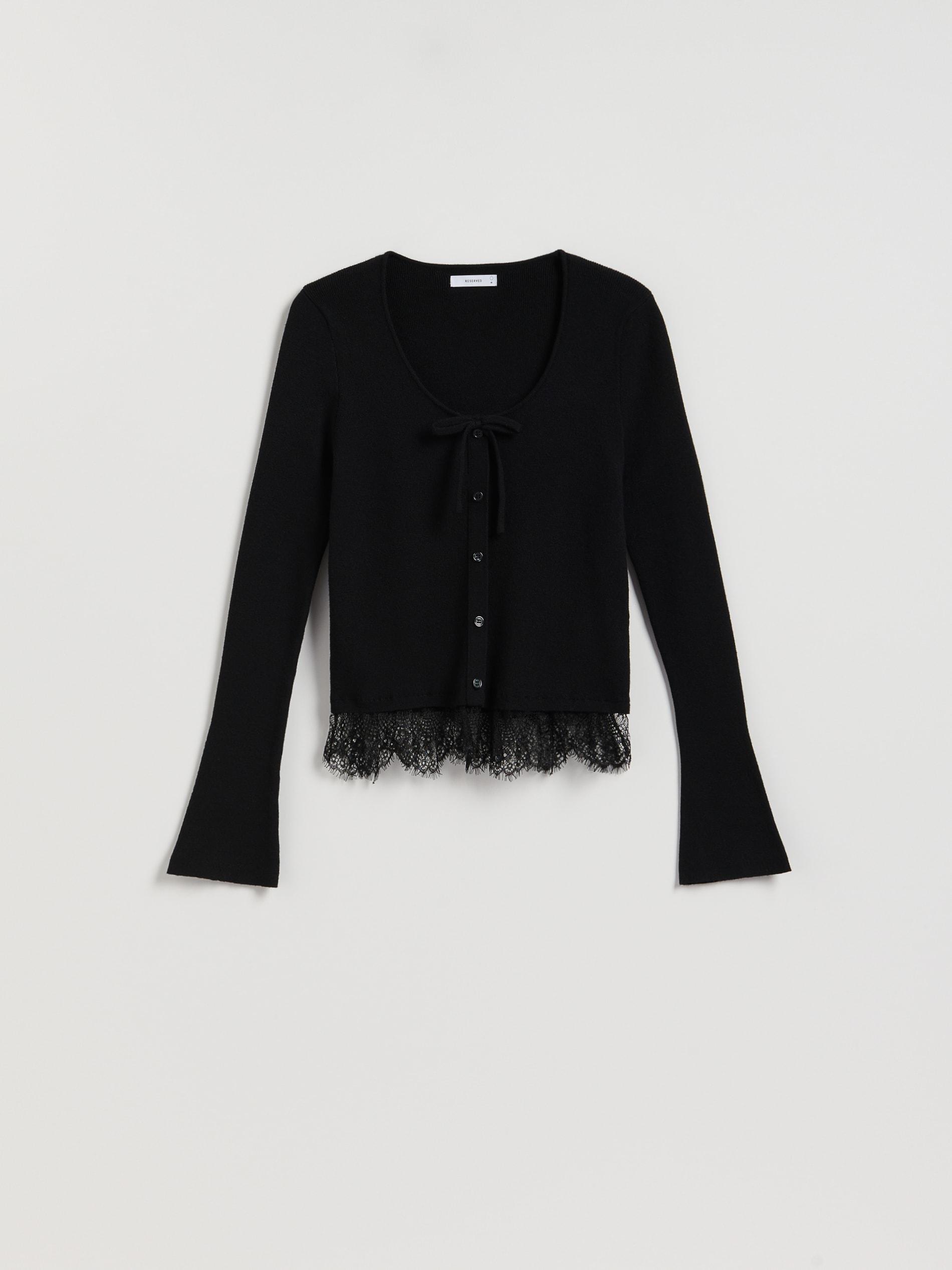 Black Jumper With Lace Detail, Black, medium