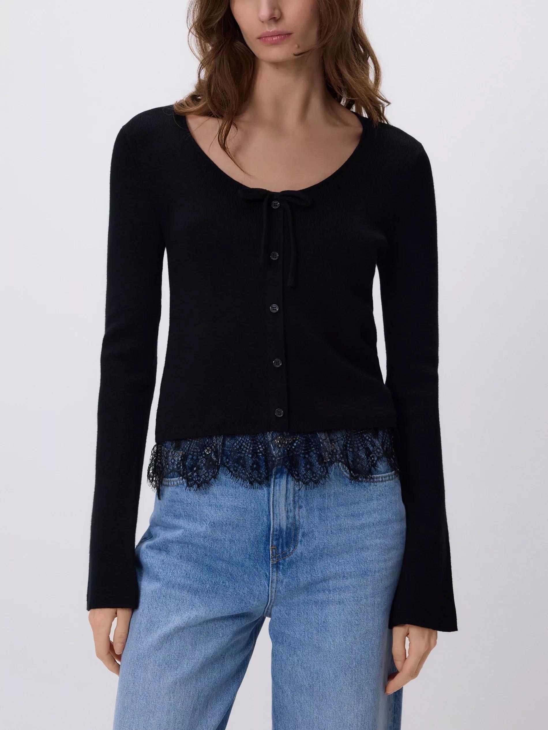 Black Jumper With Lace Detail, Black, large image number 2