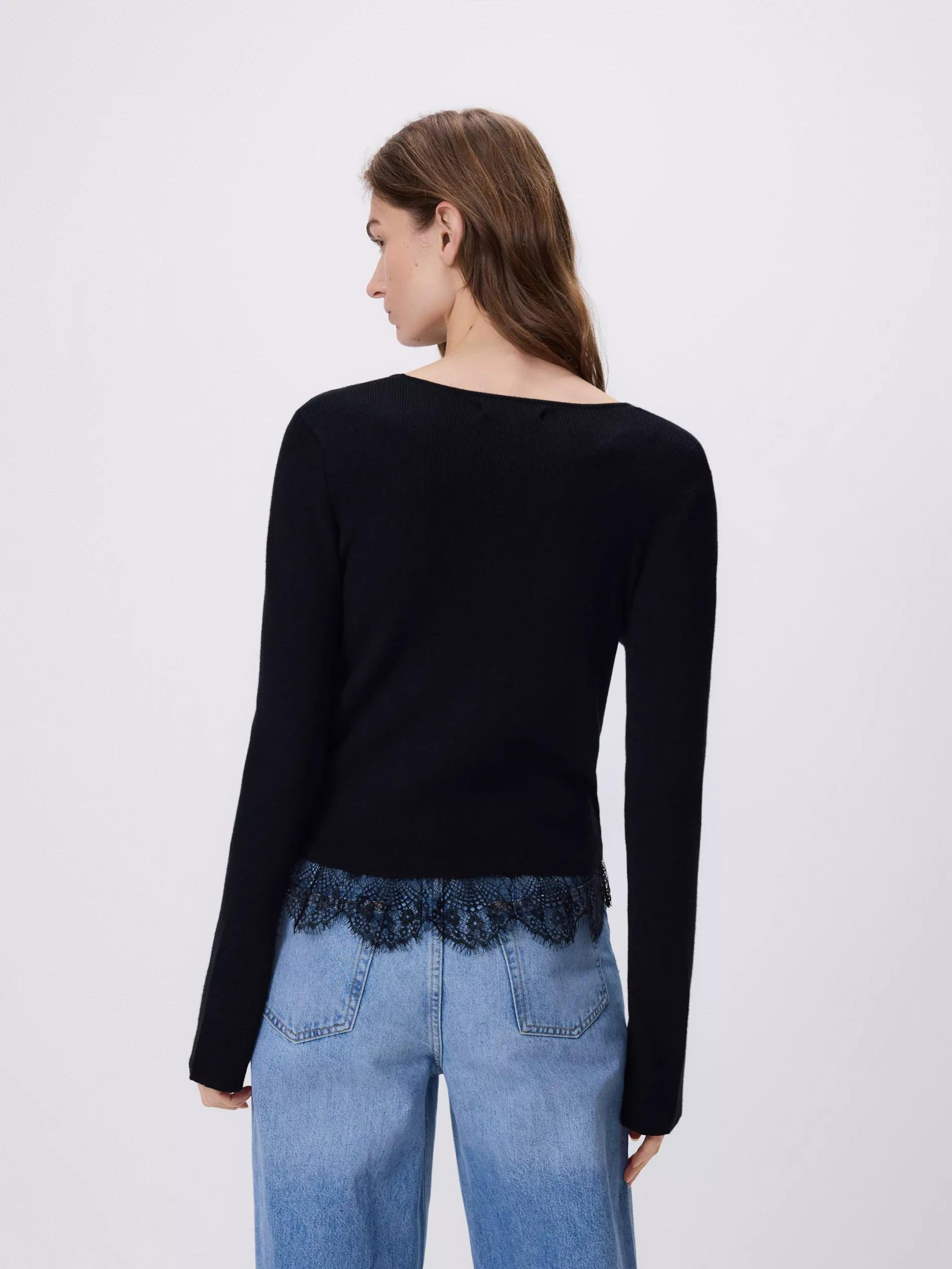 Black Jumper With Lace Detail, Black, large image number 3