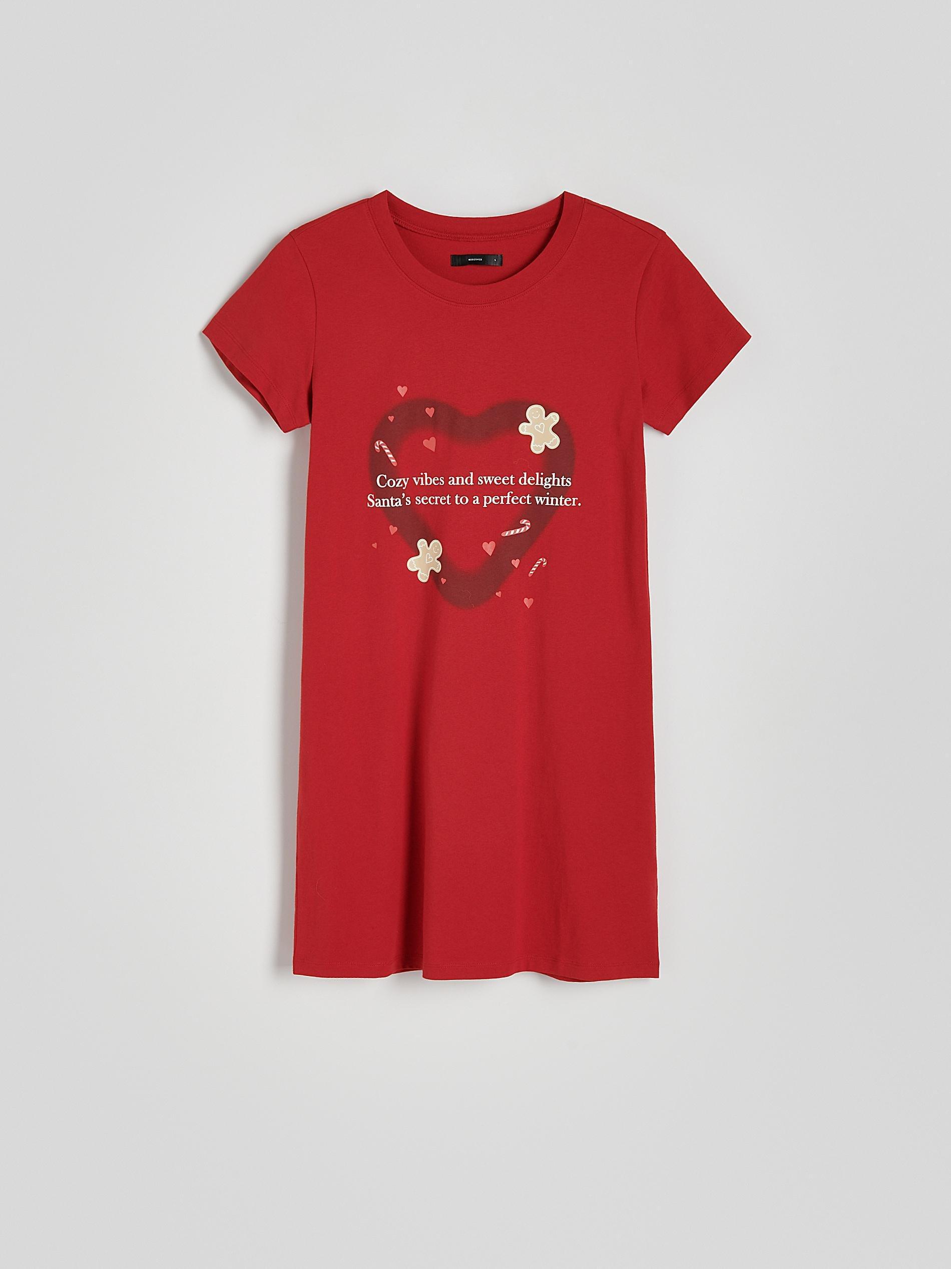 Red Nightgown With Christmas Print, , large image number 0