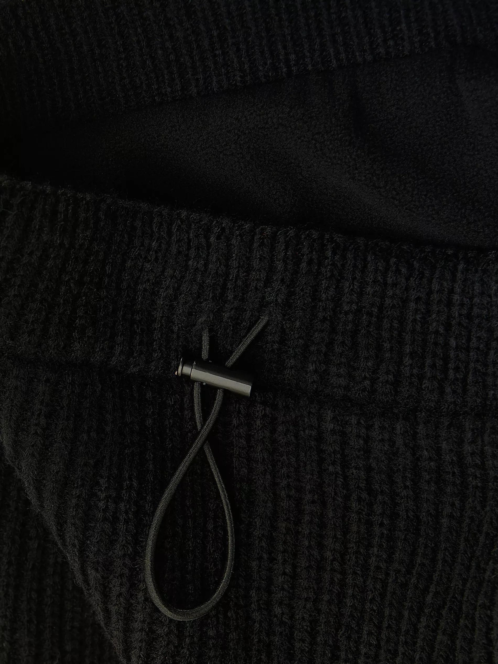 Black Circle Scarf With Drawstring, Black, medium