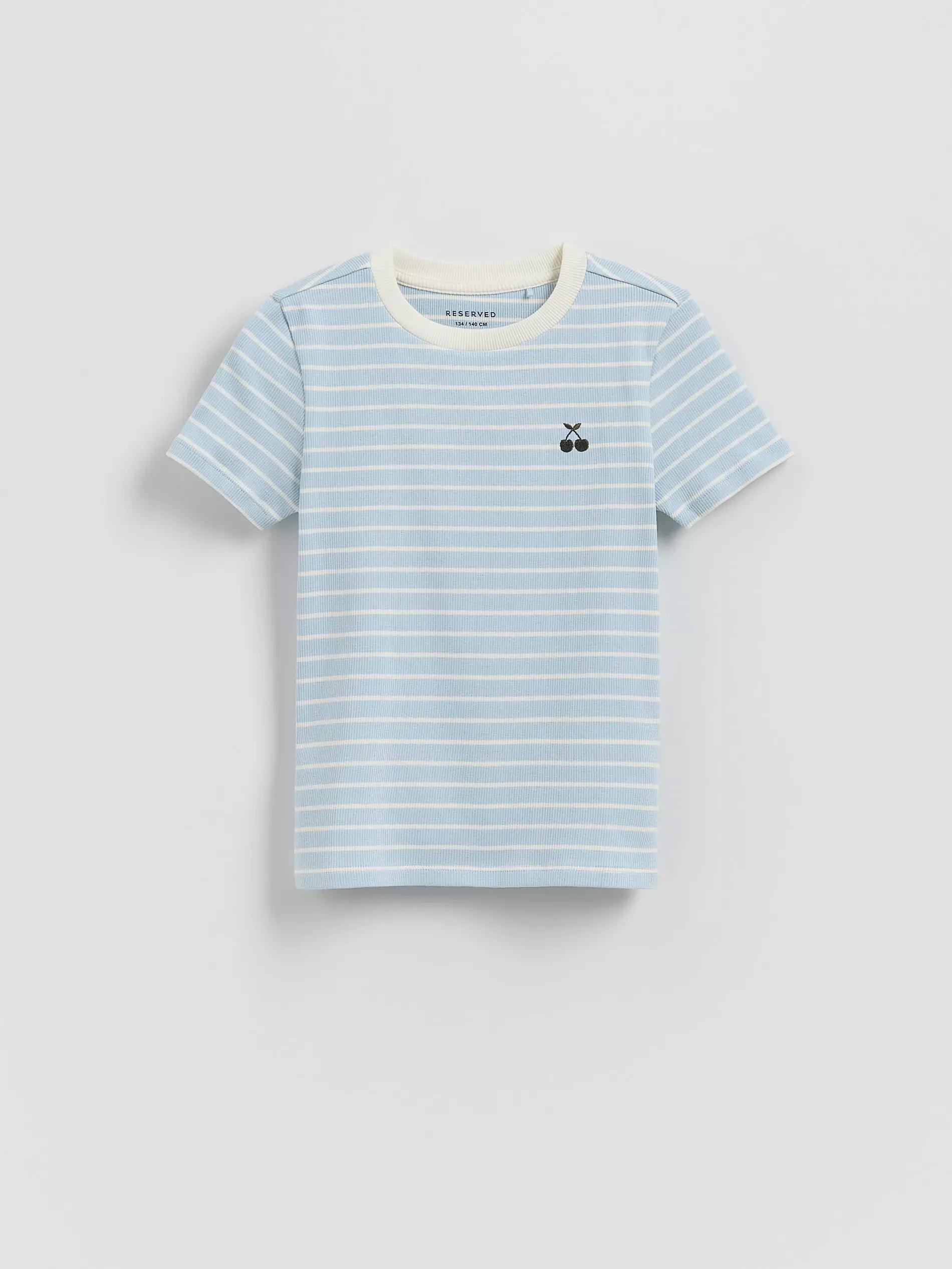 PALE BLUE Stripe cotton T-shirt, , medium